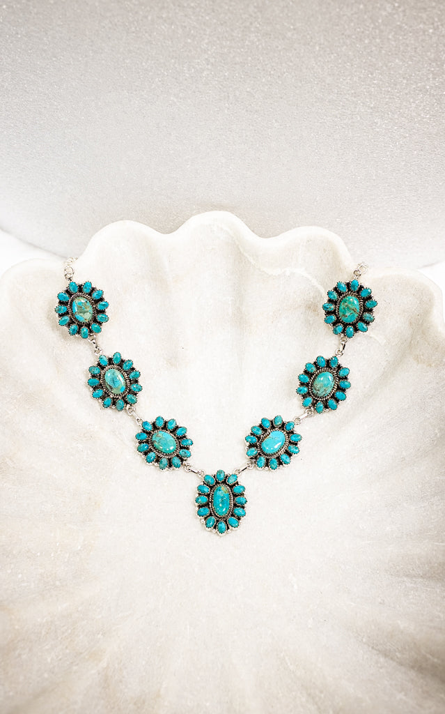 Turquoise Blossom Stone Necklace-Squash Blossom Necklaces-Krush Kandy, Women's Online Fashion Boutique Located in Phoenix, Arizona (Scottsdale Area)