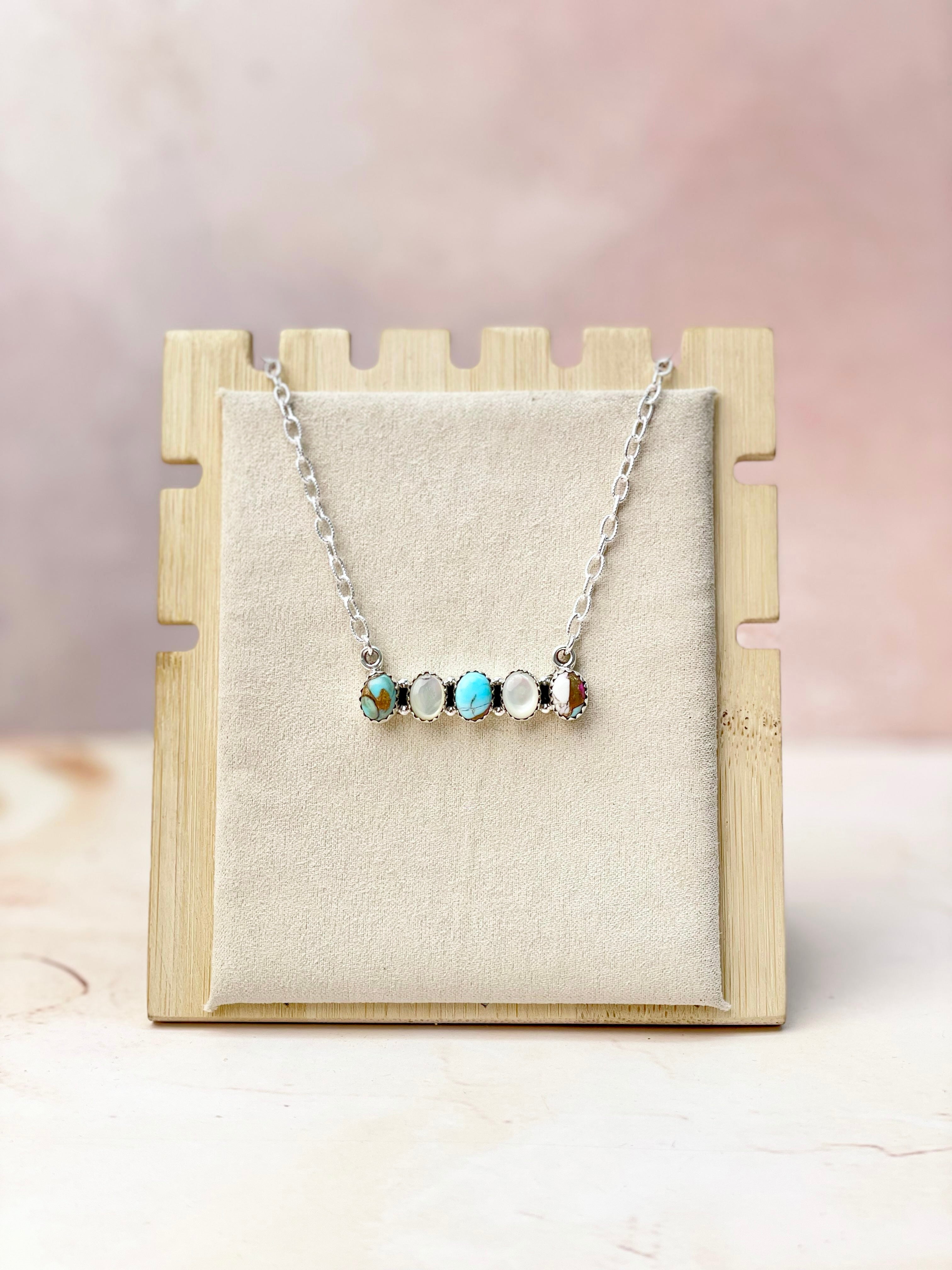 Multi Gem and MOP Bar Necklace-Necklaces-Krush Kandy, Women's Online Fashion Boutique Located in Phoenix, Arizona (Scottsdale Area)
