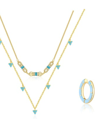 Turquoise Minimalist Geometric Earring Ring and Necklace Set-Jewelry-Krush Kandy, Women's Online Fashion Boutique Located in Phoenix, Arizona (Scottsdale Area)