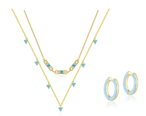 Turquoise Minimalist Geometric Earring Ring and Necklace Set-Jewelry-Krush Kandy, Women's Online Fashion Boutique Located in Phoenix, Arizona (Scottsdale Area)