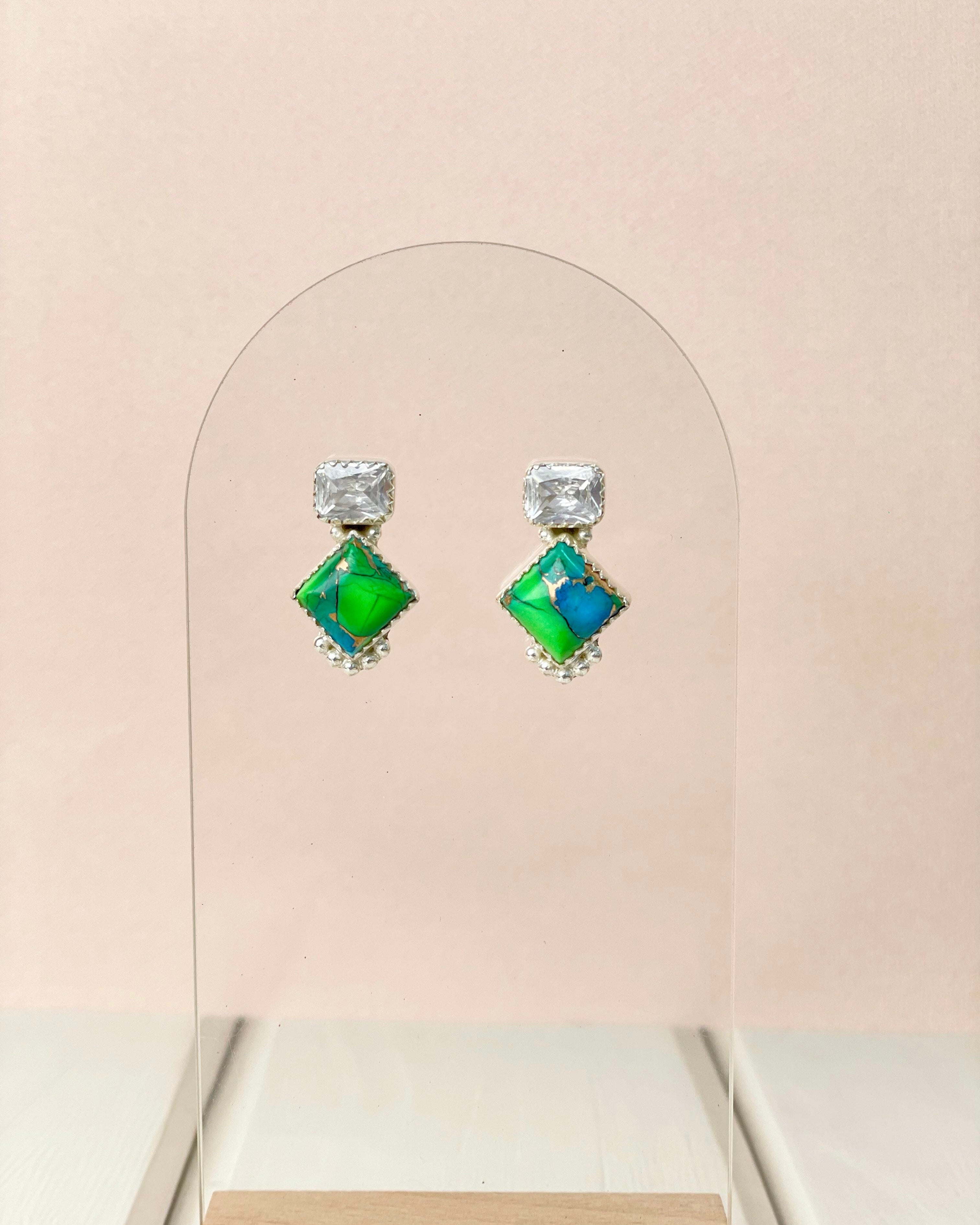 Peacock Dahlia Square Bar Studs-Earrings-Krush Kandy, Women's Online Fashion Boutique Located in Phoenix, Arizona (Scottsdale Area)