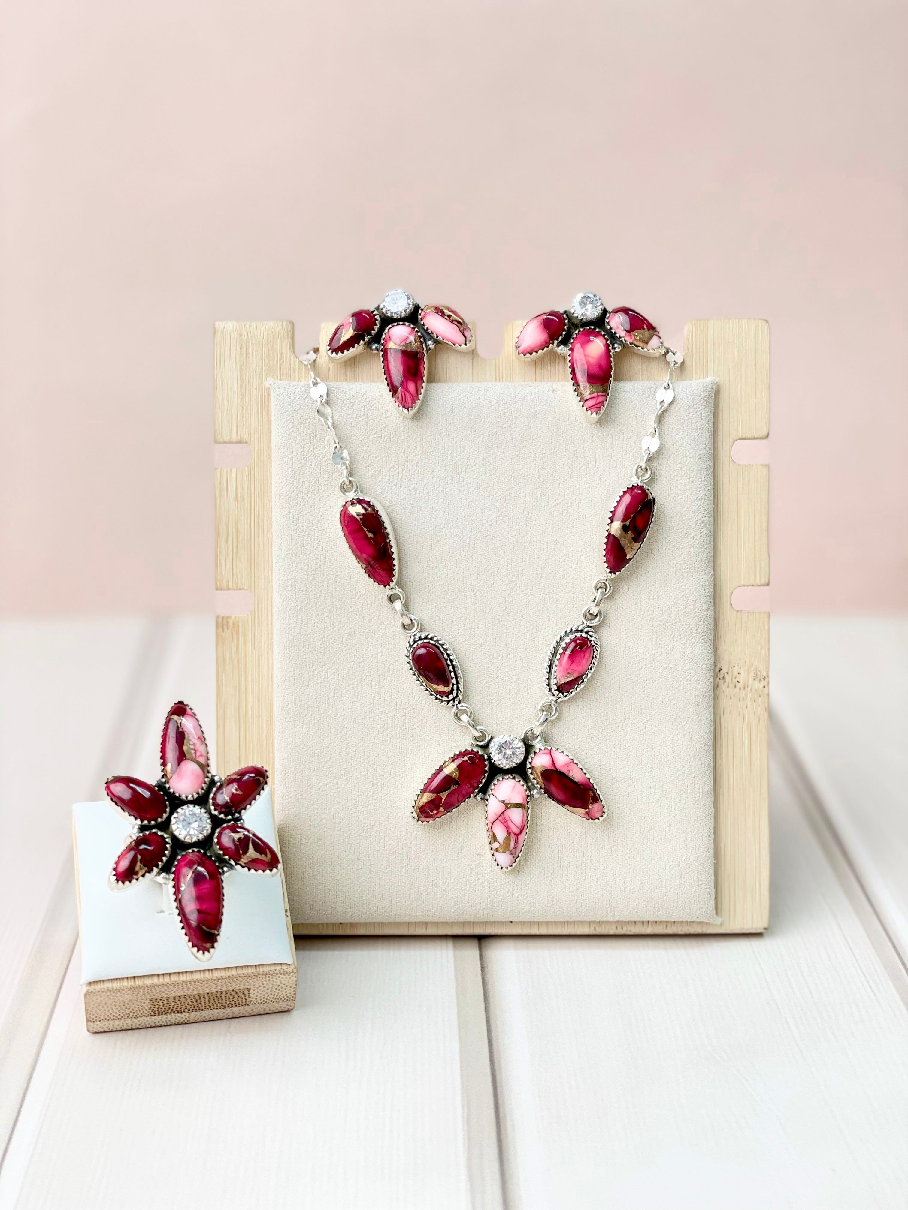 Red Rose Dahlia 3 Petal Set-Necklaces-Krush Kandy, Women's Online Fashion Boutique Located in Phoenix, Arizona (Scottsdale Area)