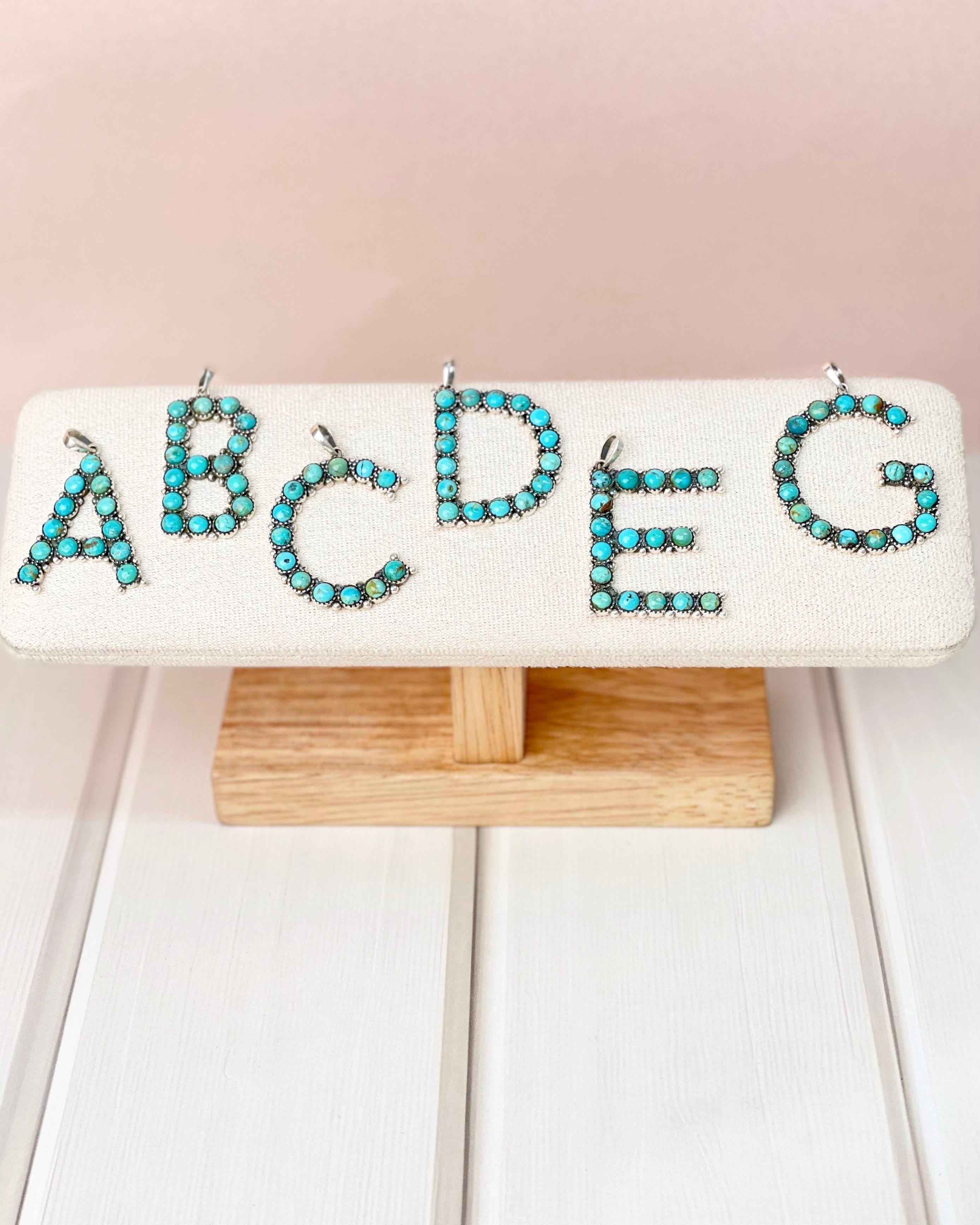 Turquoise Sterling Silver Personalized Initial Pendant-Pendant Necklaces-Krush Kandy, Women's Online Fashion Boutique Located in Phoenix, Arizona (Scottsdale Area)