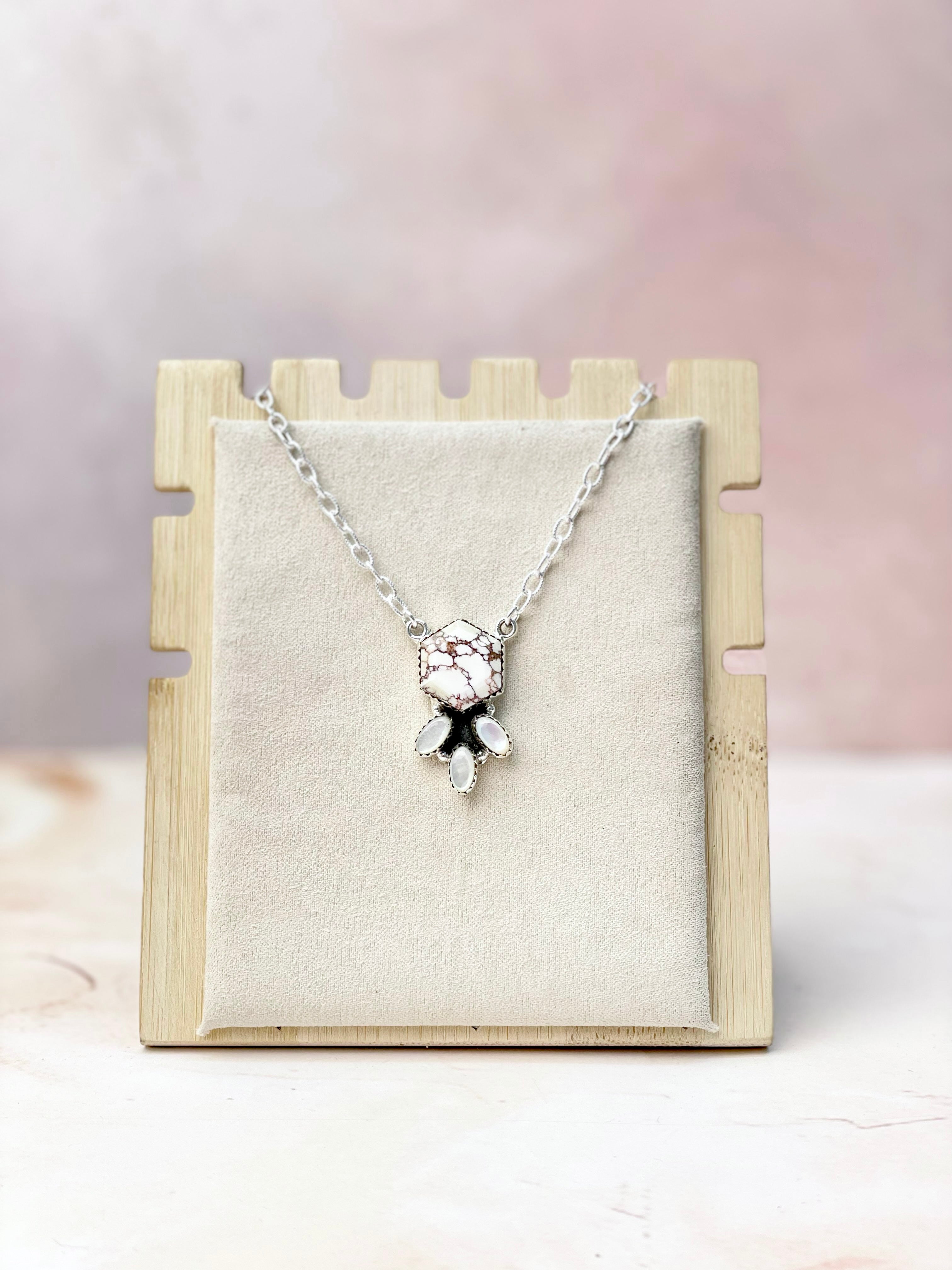 Hexagon Multi Gem & MOP Chain Pendants-Necklaces-Krush Kandy, Women's Online Fashion Boutique Located in Phoenix, Arizona (Scottsdale Area)