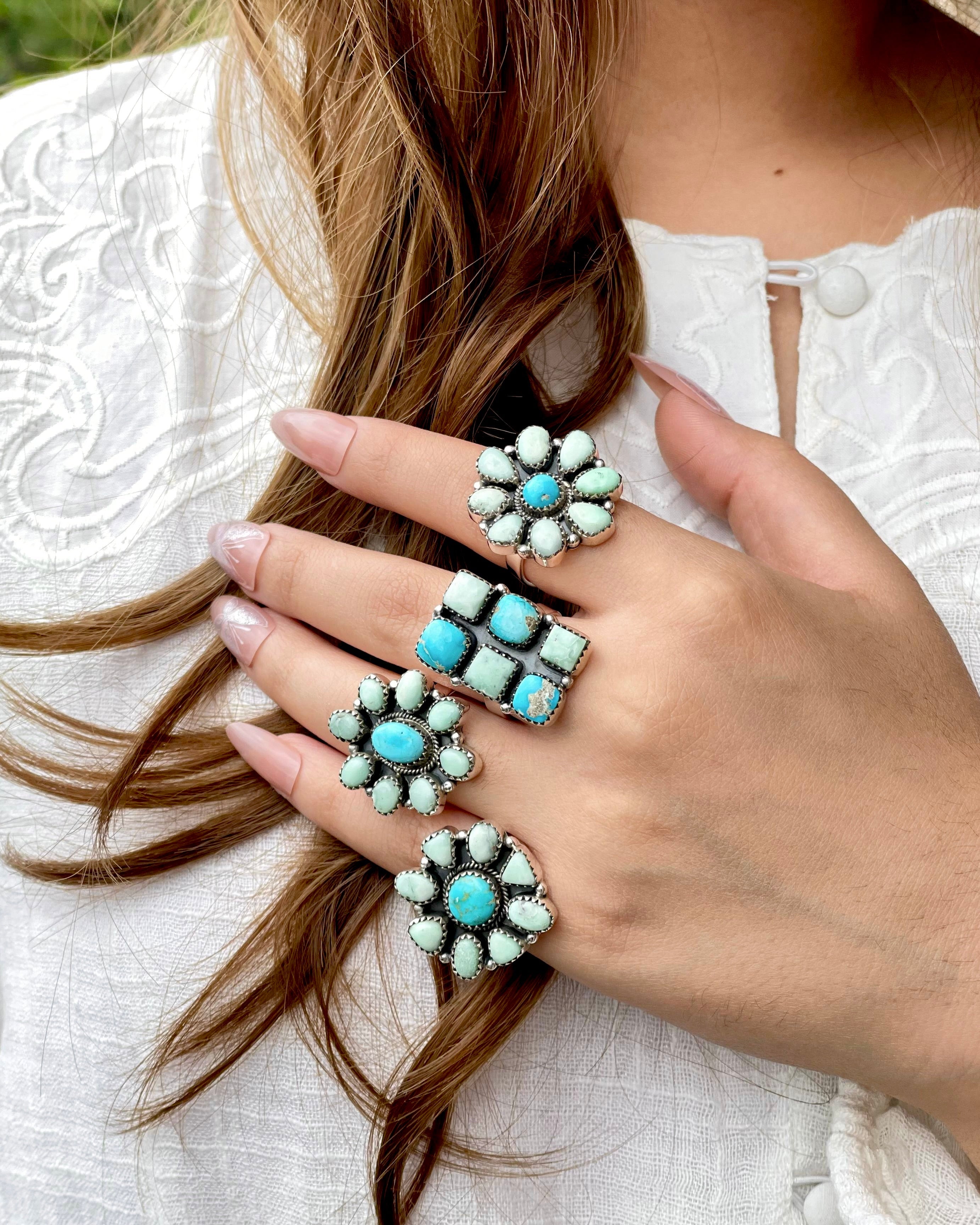 White Water Turquoise & Paloma Western Rings Bno. 12-Rings-Krush Kandy, Women's Online Fashion Boutique Located in Phoenix, Arizona (Scottsdale Area)
