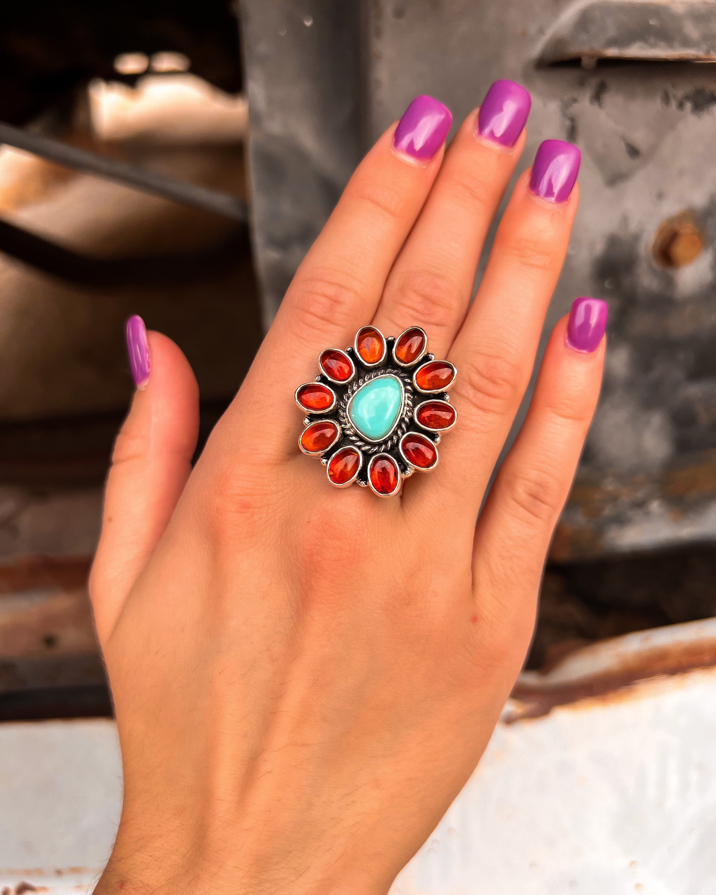 Amber & Turquoise Cluster Ring-Krush Kandy, Women's Online Fashion Boutique Located in Phoenix, Arizona (Scottsdale Area)