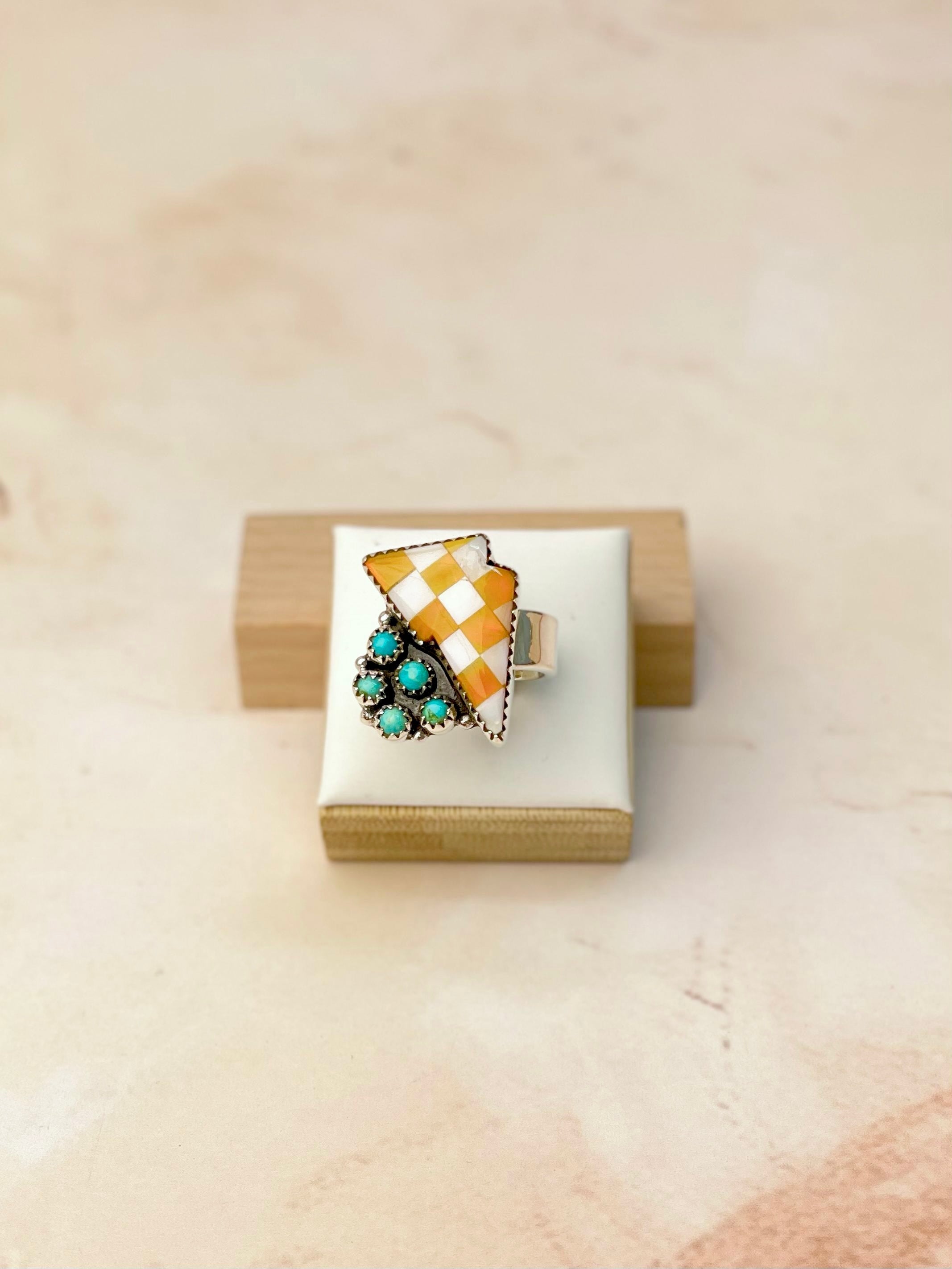 Orange Aurora Opal, Turquoise & MOP Kandy Bolt Ring-Rings-Krush Kandy, Women's Online Fashion Boutique Located in Phoenix, Arizona (Scottsdale Area)