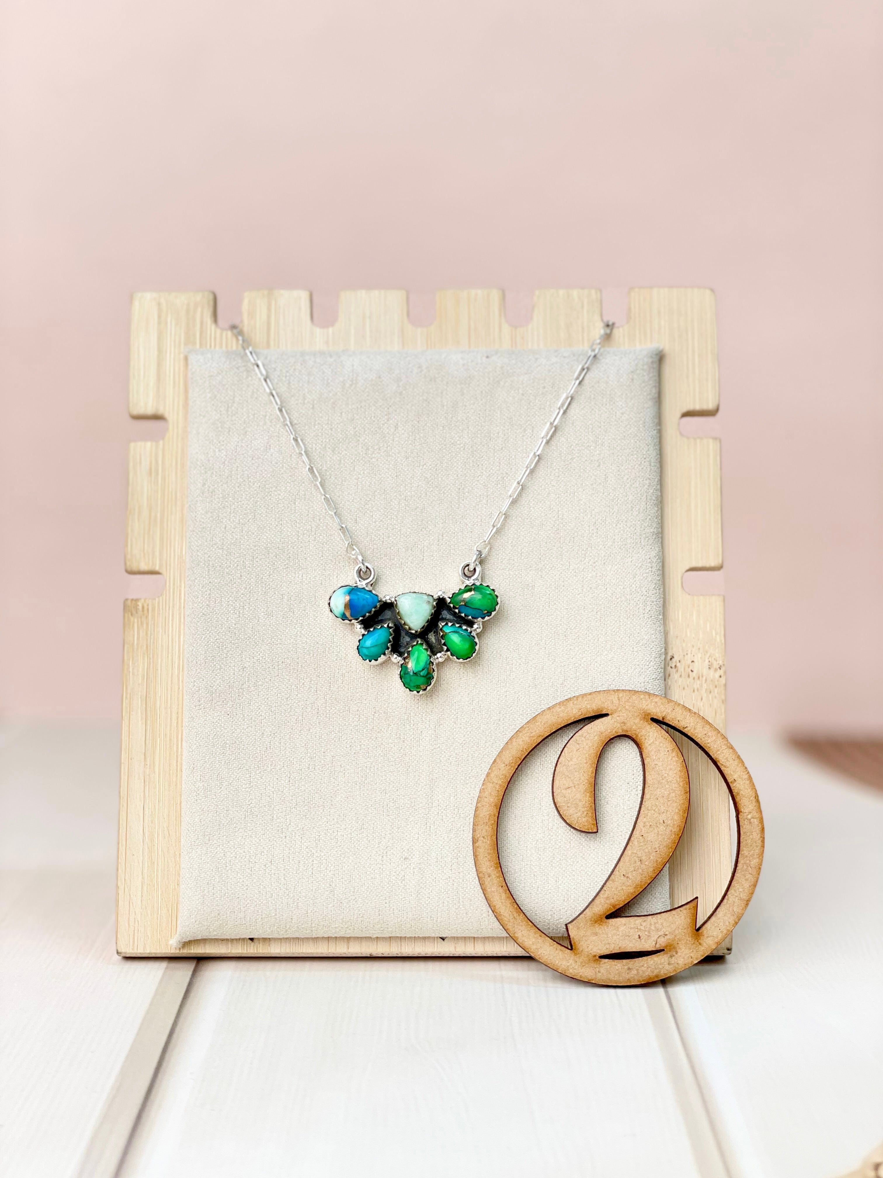 Peacock Dahlia Dainty Bar and Daisy Necklace-Necklaces-Krush Kandy, Women's Online Fashion Boutique Located in Phoenix, Arizona (Scottsdale Area)