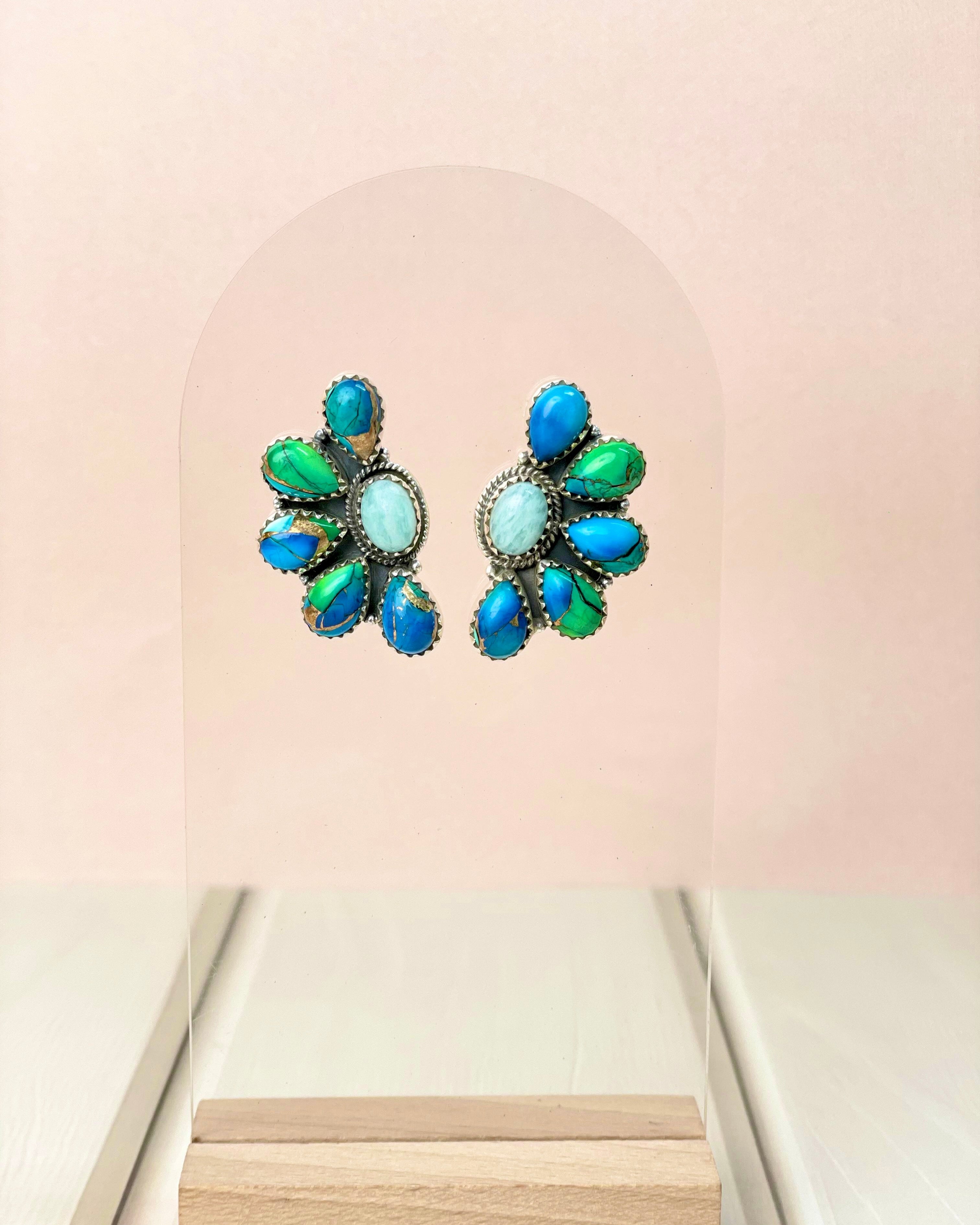 Half Bloom Peacock Dahlia Earrings-Earrings-Krush Kandy, Women's Online Fashion Boutique Located in Phoenix, Arizona (Scottsdale Area)