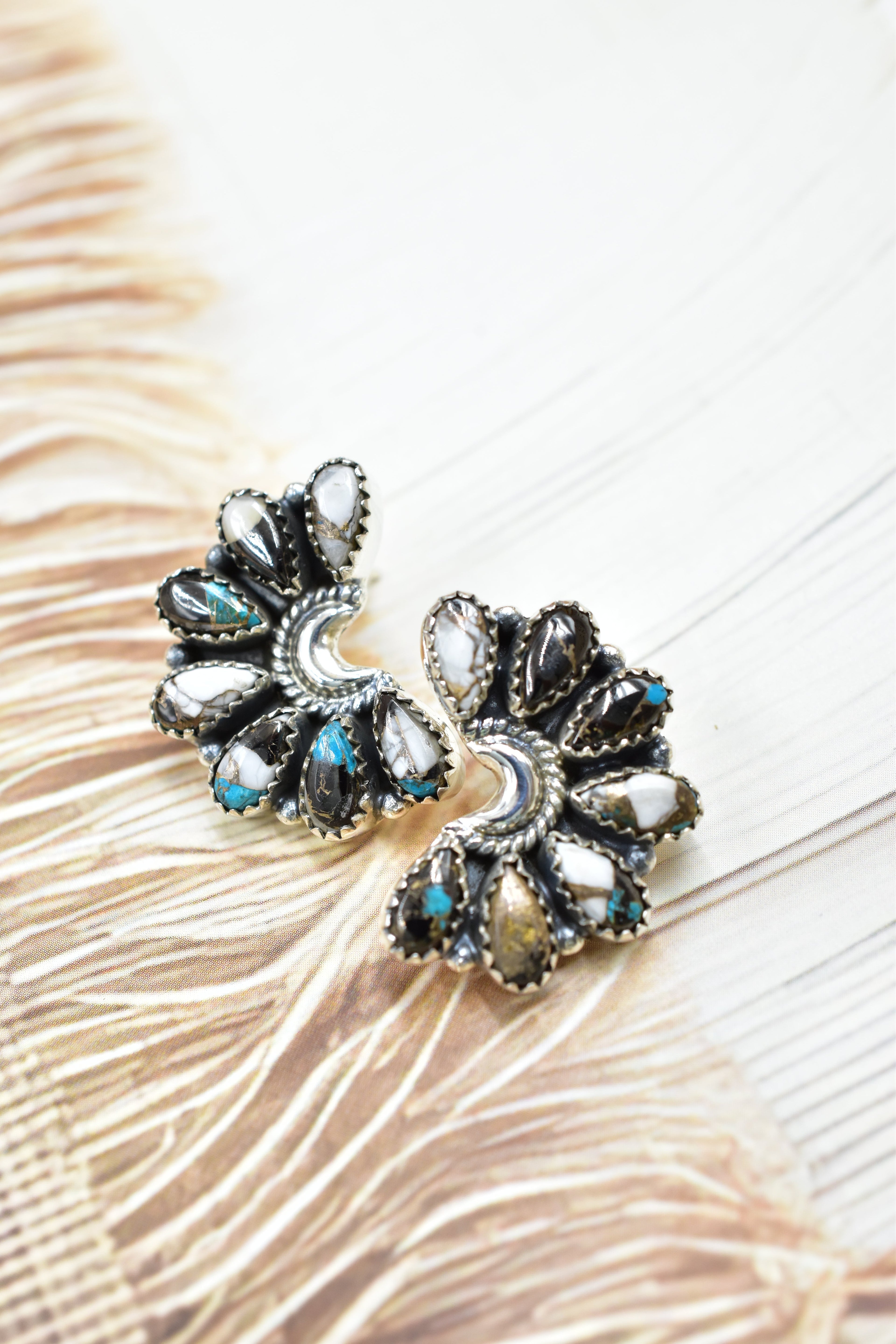 Sterling Half Moon Stone Cluster Earrings-Earrings-Krush Kandy, Women's Online Fashion Boutique Located in Phoenix, Arizona (Scottsdale Area)