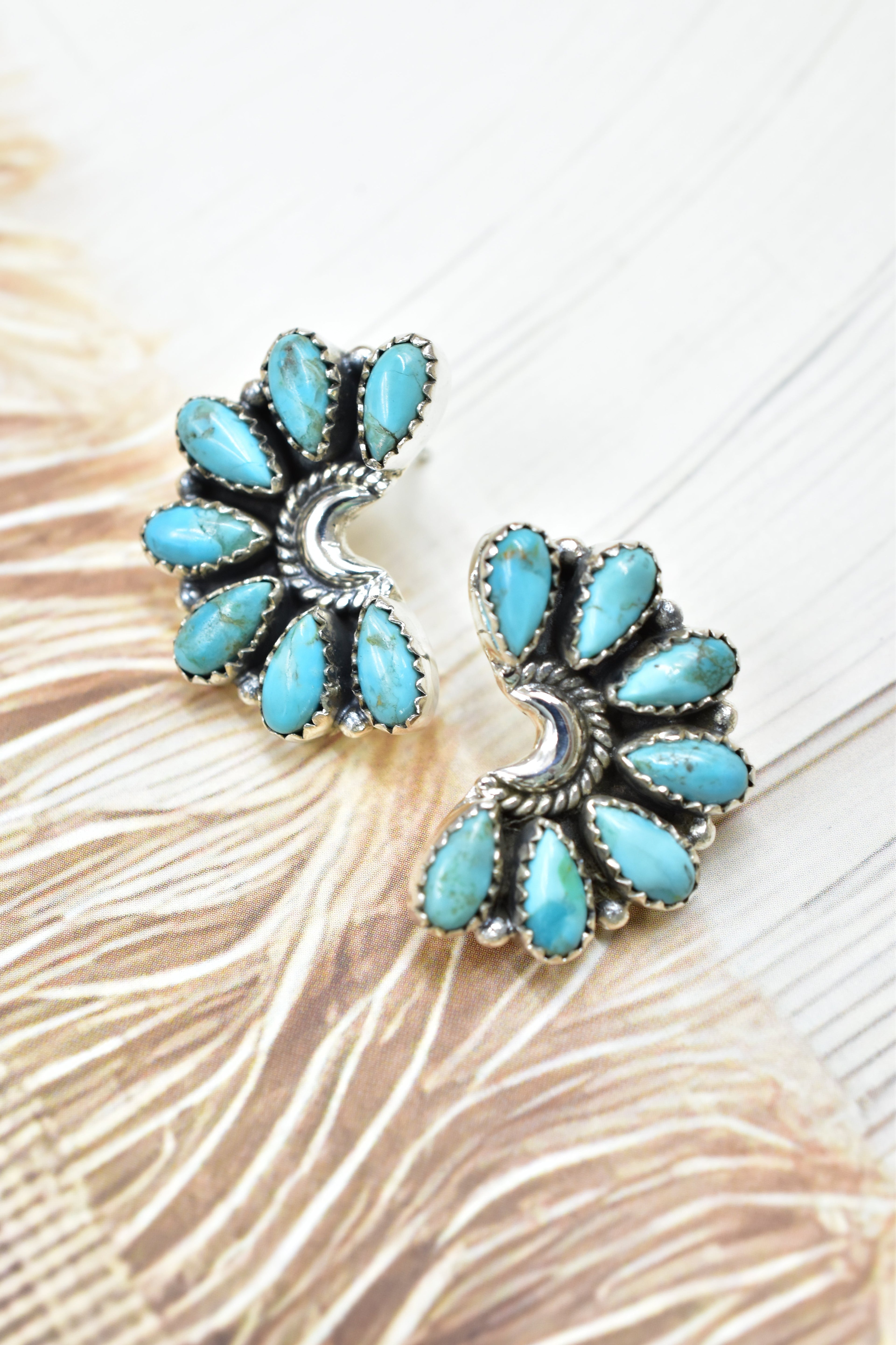 Sterling Half Moon Stone Cluster Earrings-Earrings-Krush Kandy, Women's Online Fashion Boutique Located in Phoenix, Arizona (Scottsdale Area)