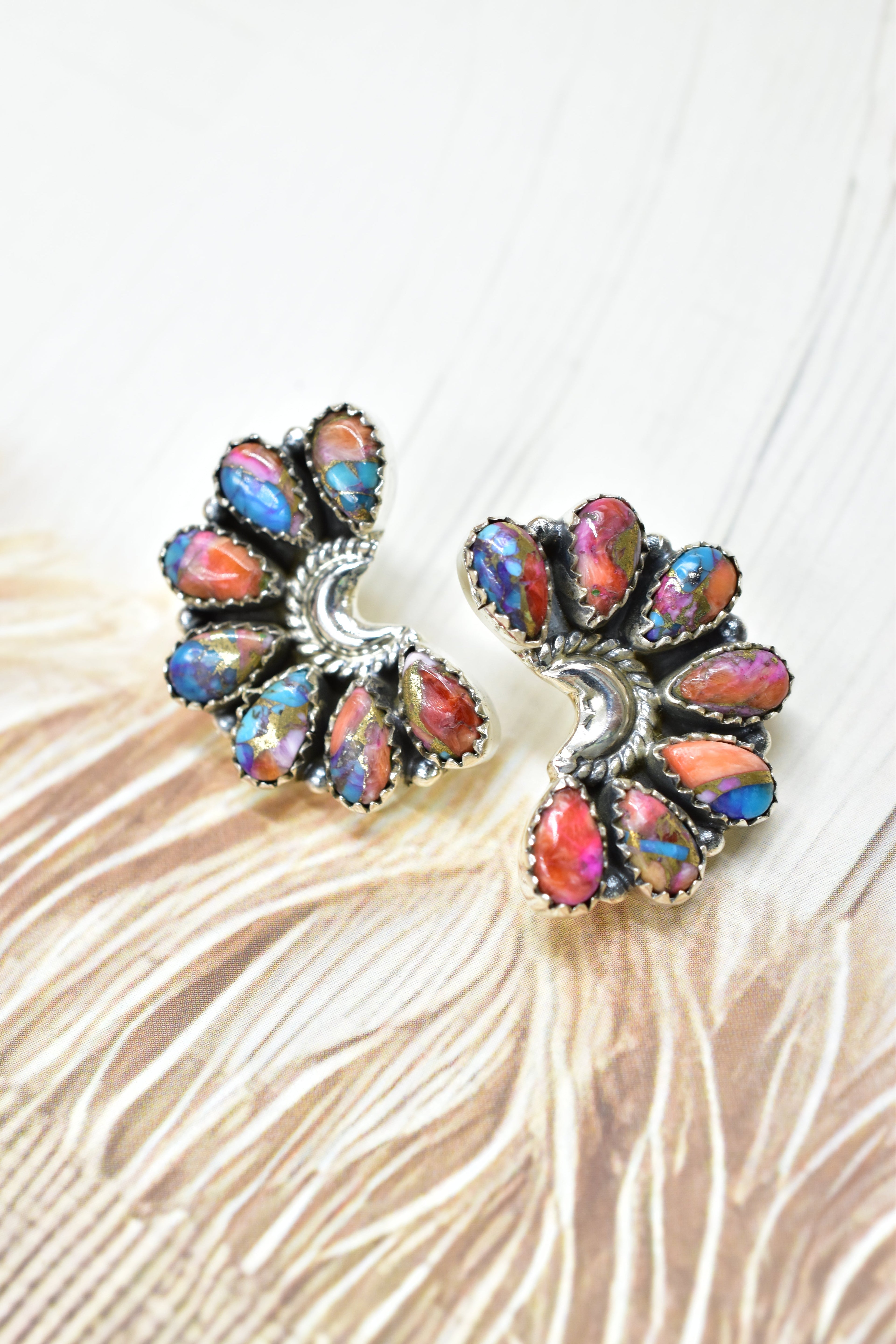 Sterling Half Moon Stone Cluster Earrings-Earrings-Krush Kandy, Women's Online Fashion Boutique Located in Phoenix, Arizona (Scottsdale Area)