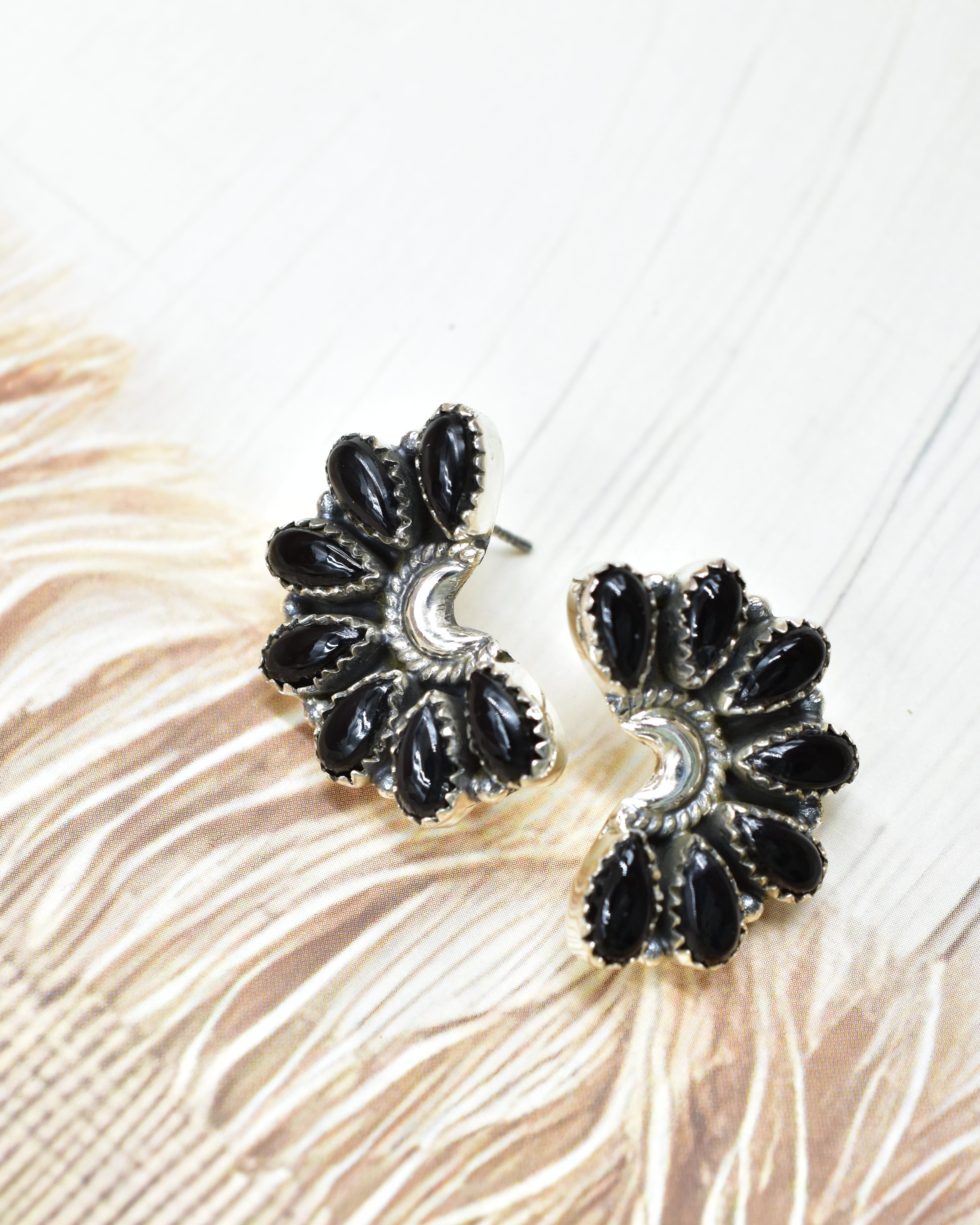 Sterling Half Moon Stone Cluster Earrings-Earrings-Krush Kandy, Women's Online Fashion Boutique Located in Phoenix, Arizona (Scottsdale Area)