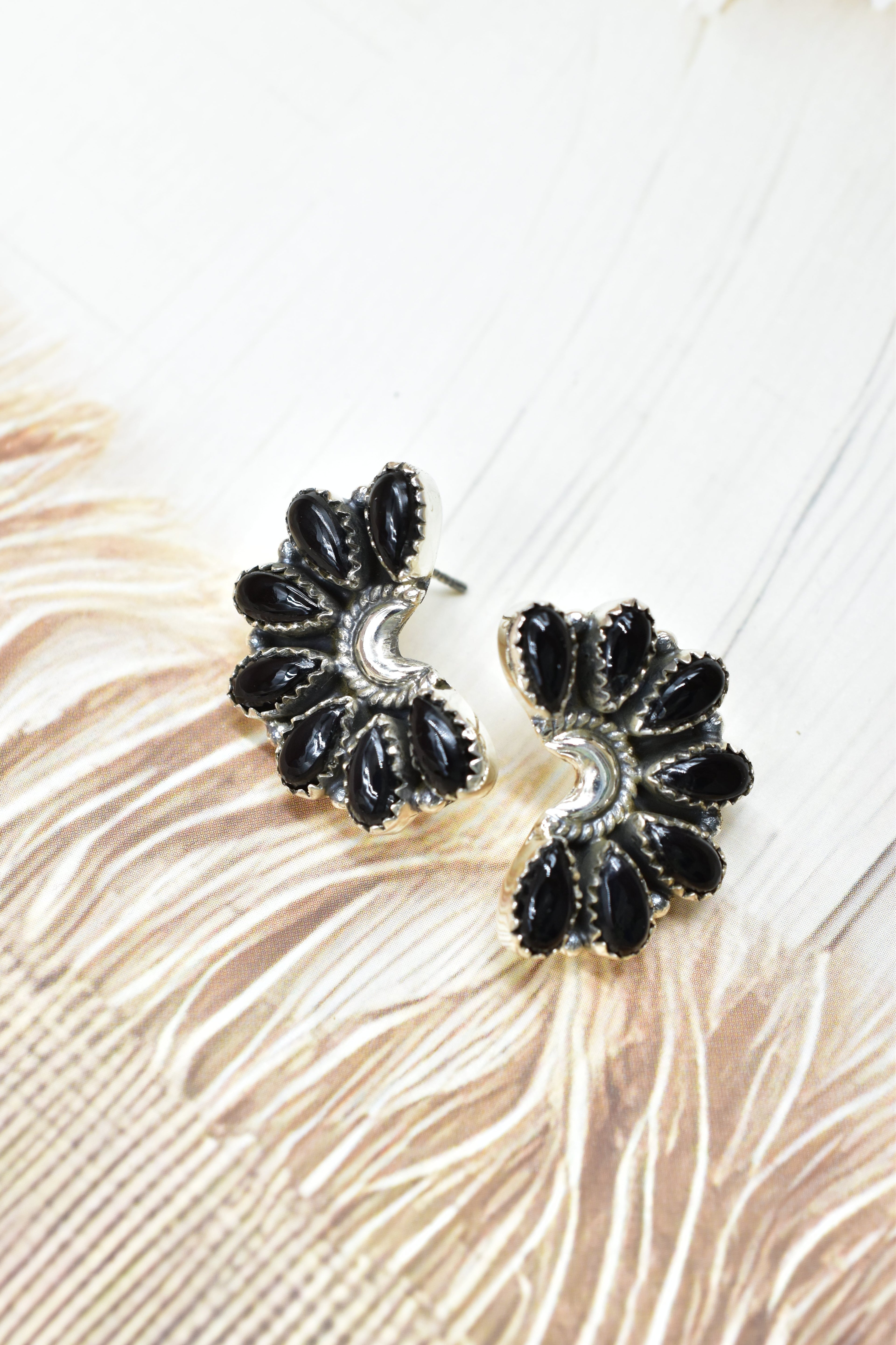 Sterling Half Moon Stone Cluster Earrings-Earrings-Krush Kandy, Women's Online Fashion Boutique Located in Phoenix, Arizona (Scottsdale Area)