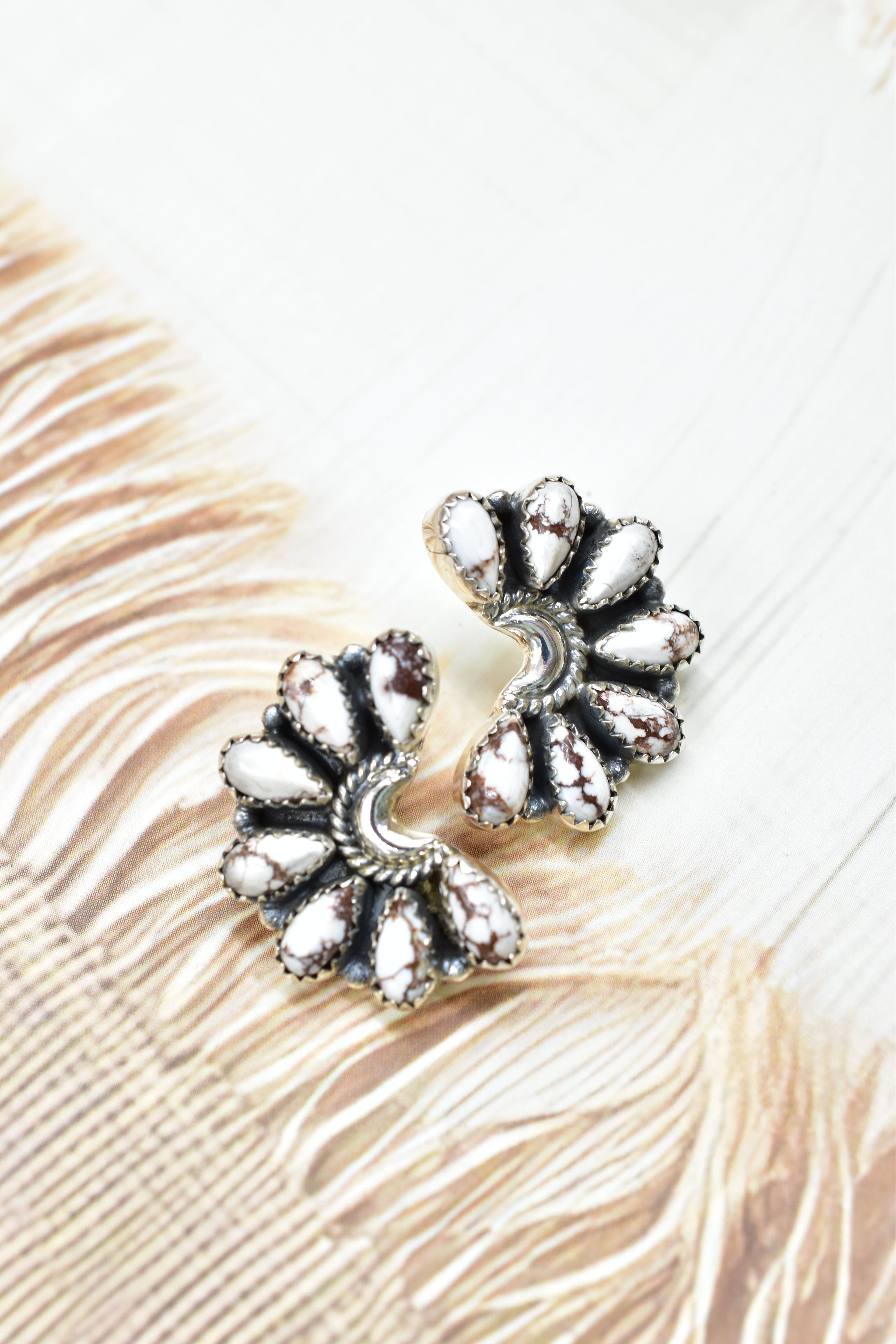 Sterling Half Moon Stone Cluster Earrings-Earrings-Krush Kandy, Women's Online Fashion Boutique Located in Phoenix, Arizona (Scottsdale Area)