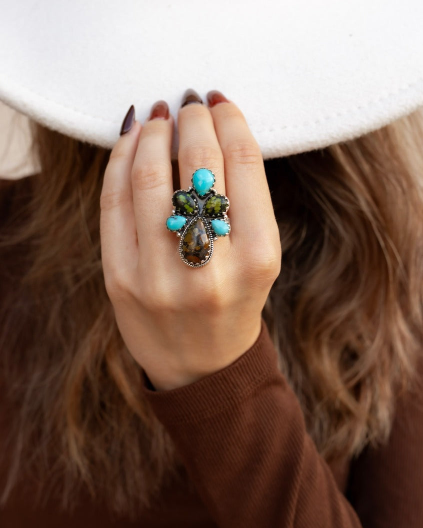 Desert Bloom Turquoise & Earthtone Cluster Statement Ring.jpeg