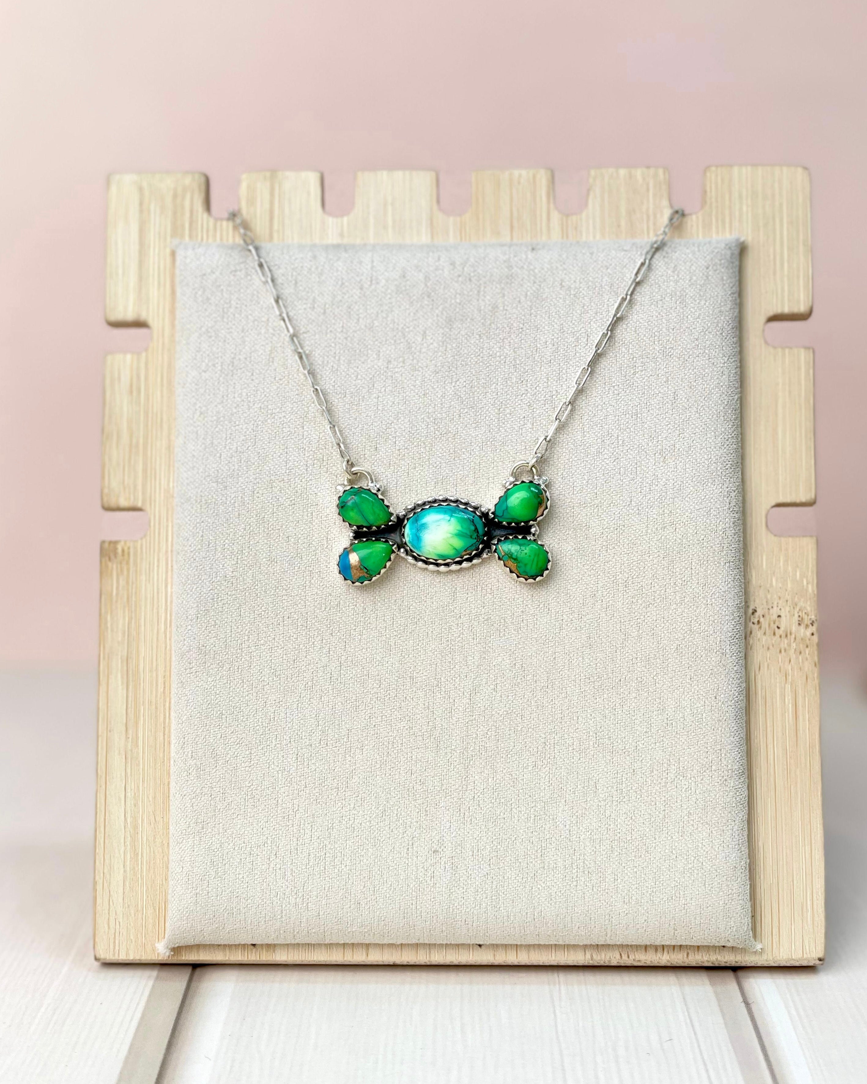 Peacock Dahlia Cluster Bar Necklace-Necklaces-Krush Kandy, Women's Online Fashion Boutique Located in Phoenix, Arizona (Scottsdale Area)