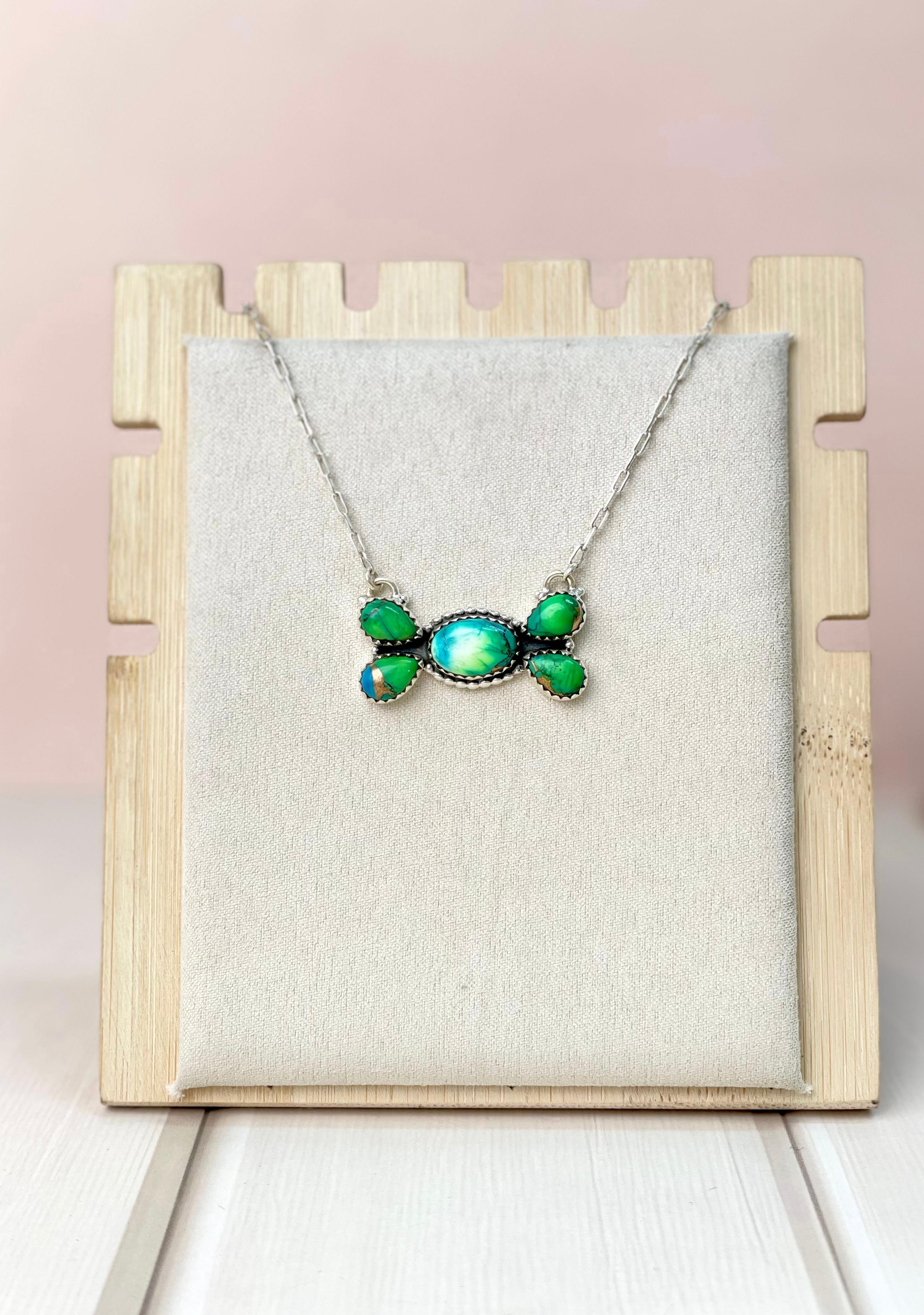 Peacock Dahlia Cluster Bar Necklace-Necklaces-Krush Kandy, Women's Online Fashion Boutique Located in Phoenix, Arizona (Scottsdale Area)