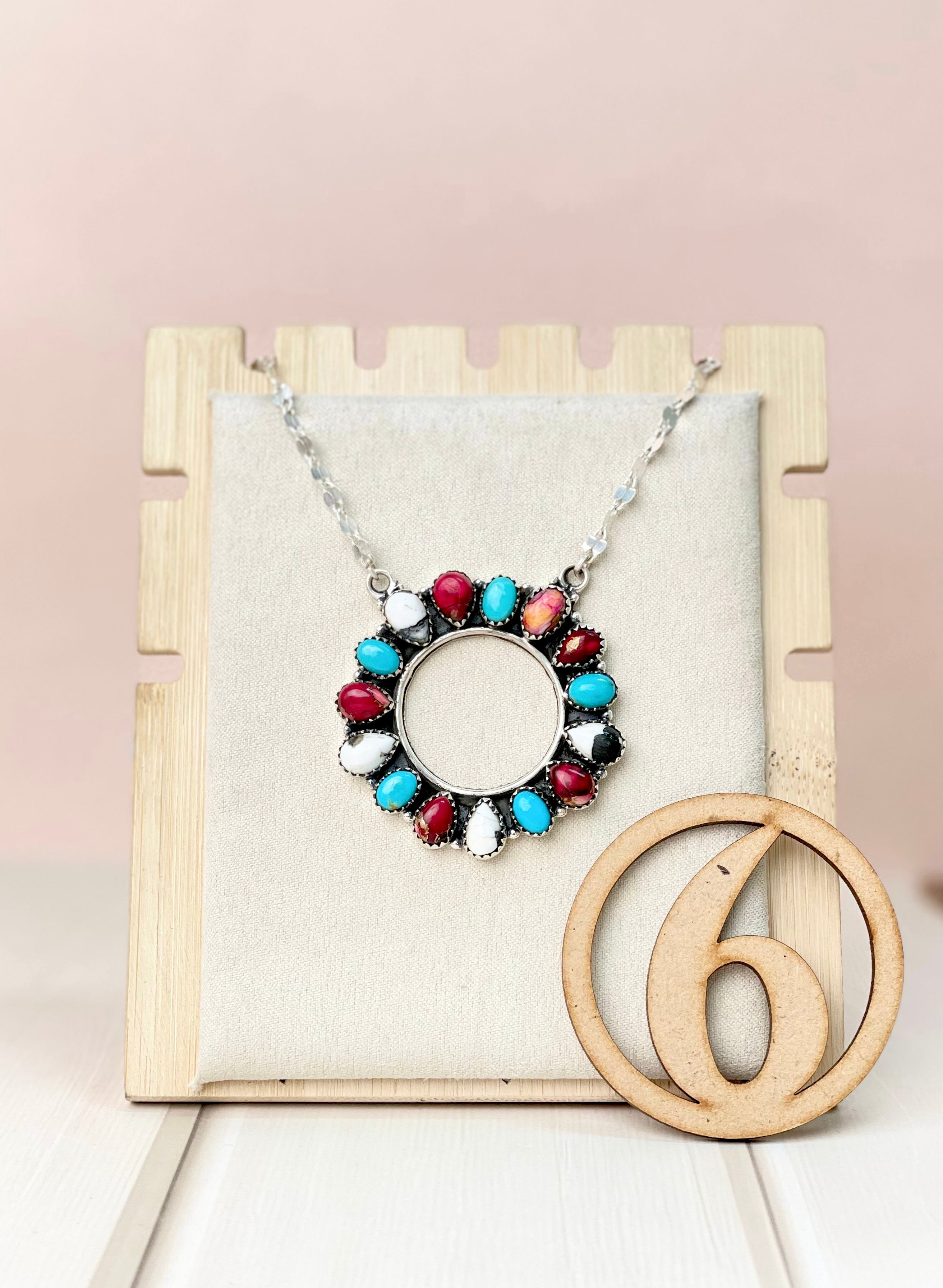 Canyon Dreams Halo Multistone Necklace-Necklaces-Krush Kandy, Women's Online Fashion Boutique Located in Phoenix, Arizona (Scottsdale Area)