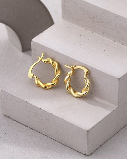 Sterling Silver Twist Geometric Minimalist Hoop Earrings-Earrings-Krush Kandy, Women's Online Fashion Boutique Located in Phoenix, Arizona (Scottsdale Area)