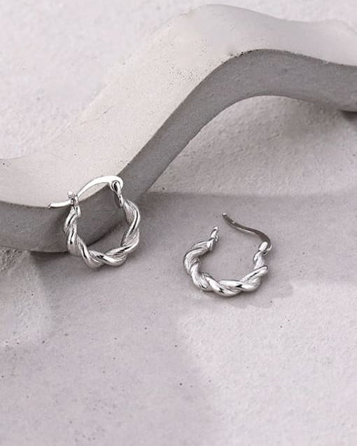 Sterling Silver Twist Geometric Minimalist Hoop Earrings-Earrings-Krush Kandy, Women's Online Fashion Boutique Located in Phoenix, Arizona (Scottsdale Area)
