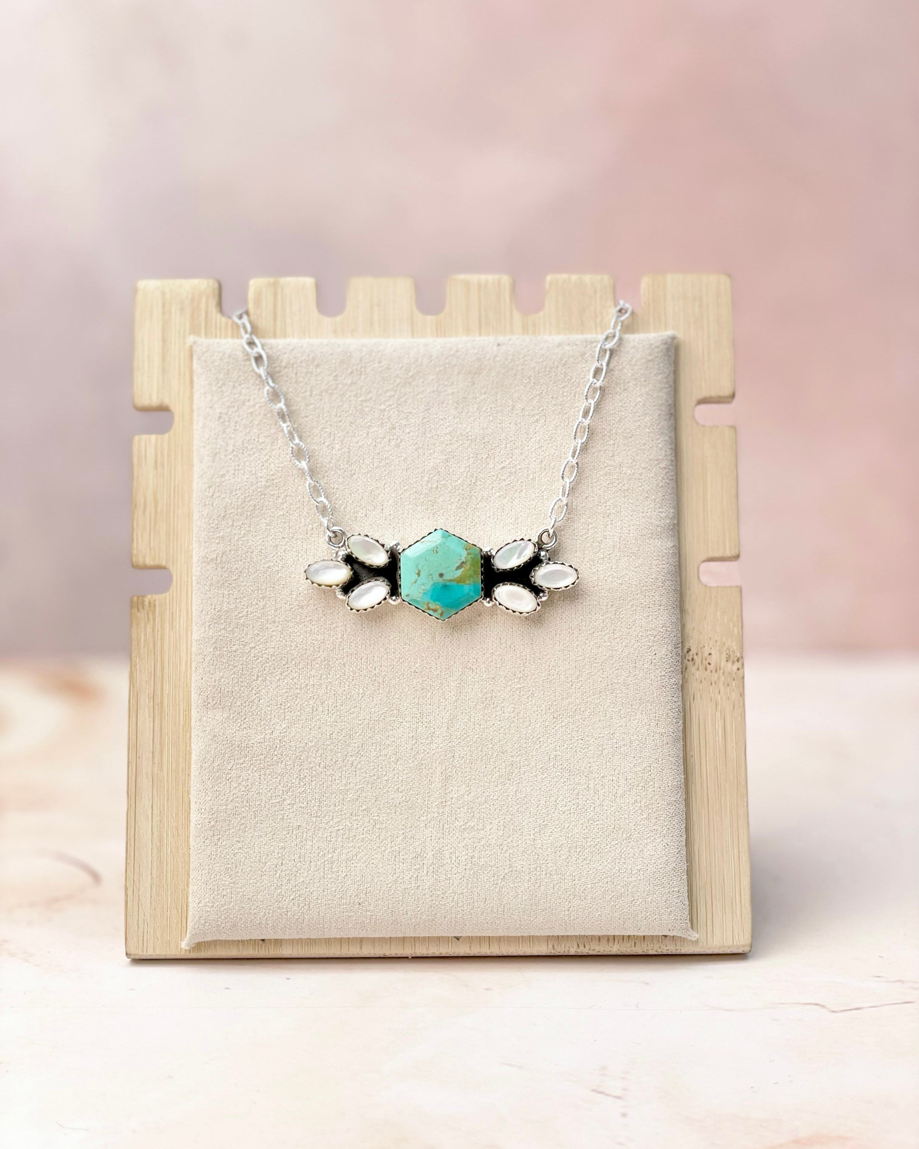 Multi Gem and MOP Hexagon Bar Necklace-Necklaces-Krush Kandy, Women's Online Fashion Boutique Located in Phoenix, Arizona (Scottsdale Area)