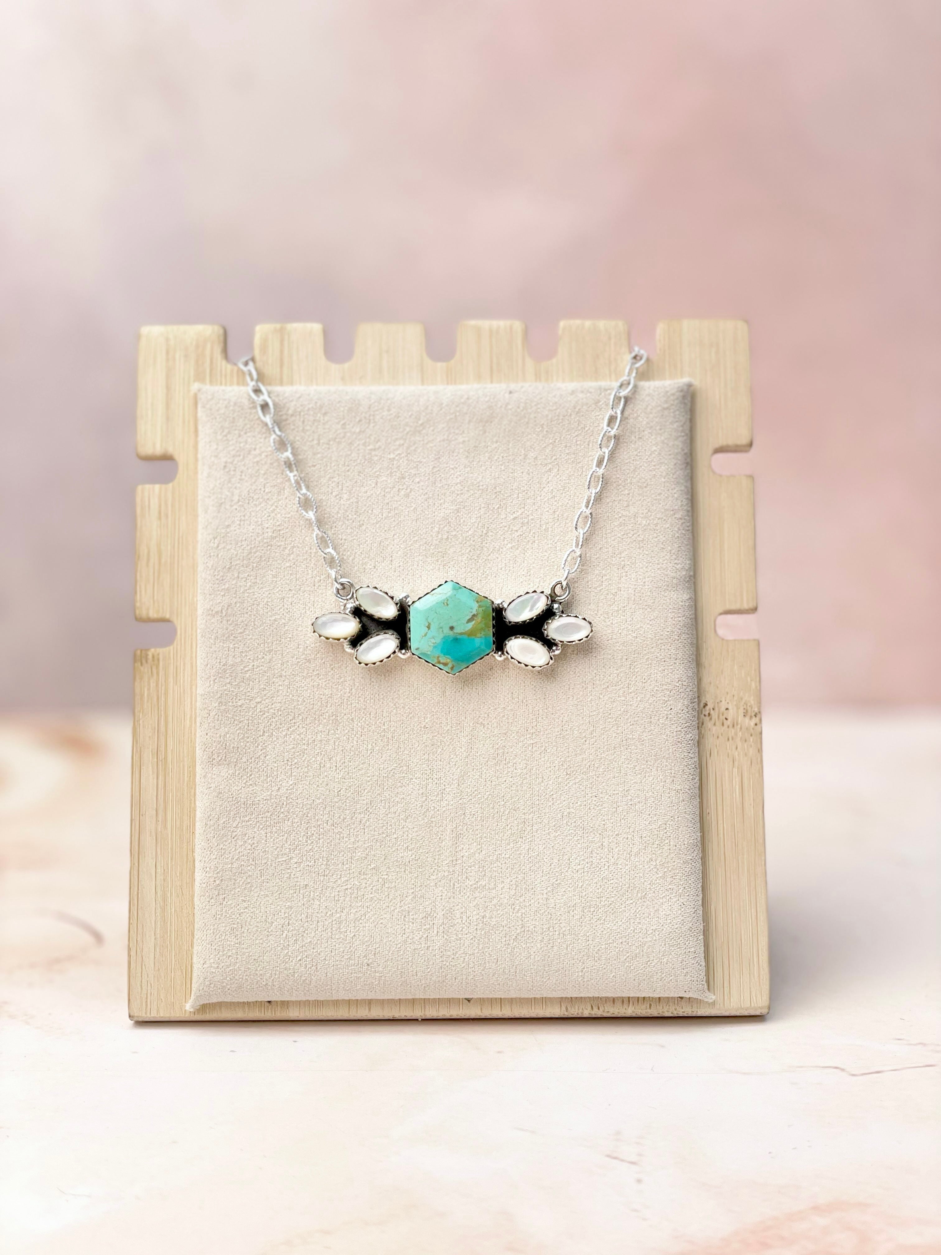 Multi Gem and MOP Hexagon Bar Necklace-Necklaces-Krush Kandy, Women's Online Fashion Boutique Located in Phoenix, Arizona (Scottsdale Area)