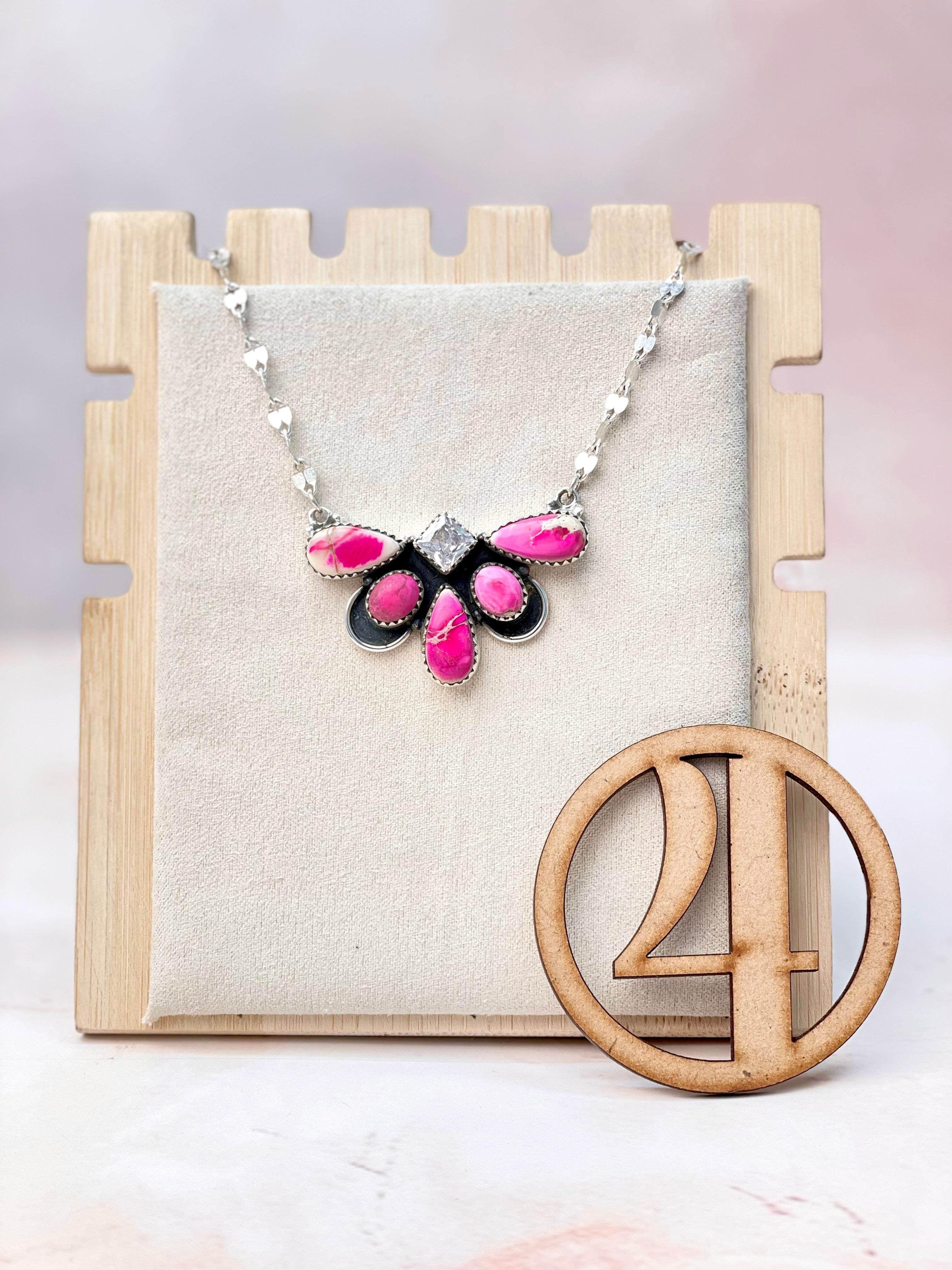 Desert Jasper Half Flower Necklace-Necklaces-Krush Kandy, Women's Online Fashion Boutique Located in Phoenix, Arizona (Scottsdale Area)