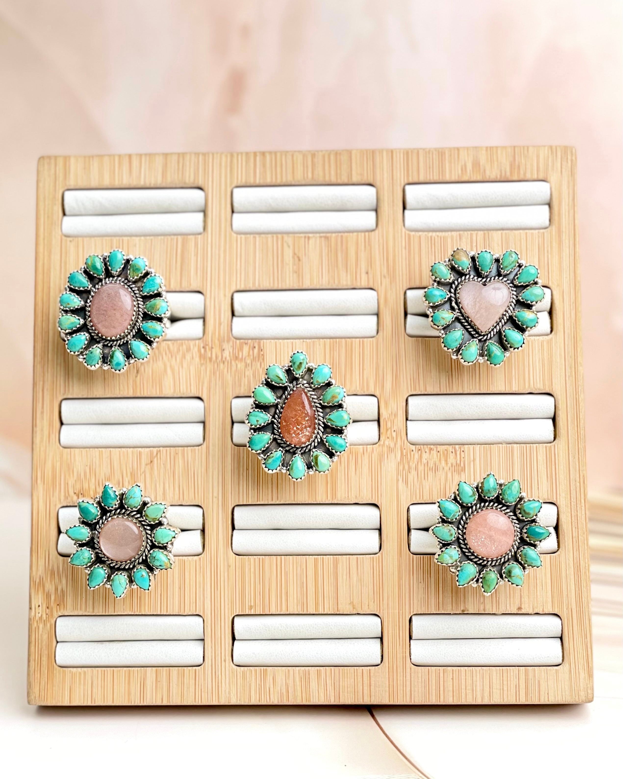 Brown Moonstone & Turquoise Cluster Rings-Rings-Krush Kandy, Women's Online Fashion Boutique Located in Phoenix, Arizona (Scottsdale Area)