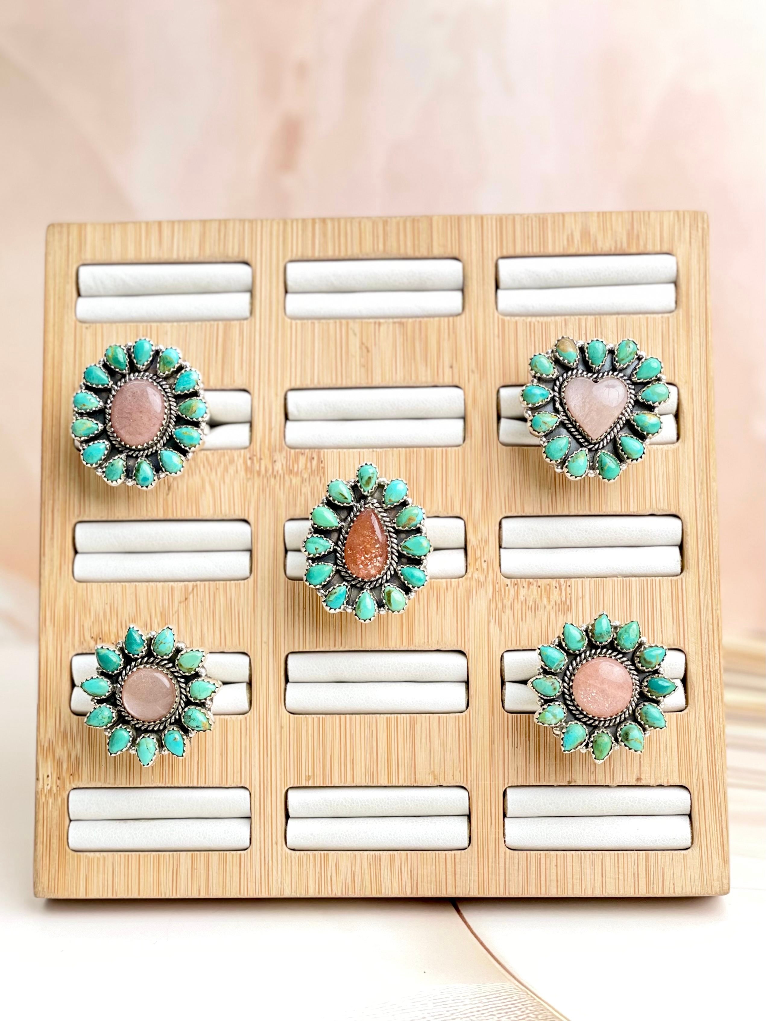 Brown Moonstone & Turquoise Cluster Rings-Rings-Krush Kandy, Women's Online Fashion Boutique Located in Phoenix, Arizona (Scottsdale Area)