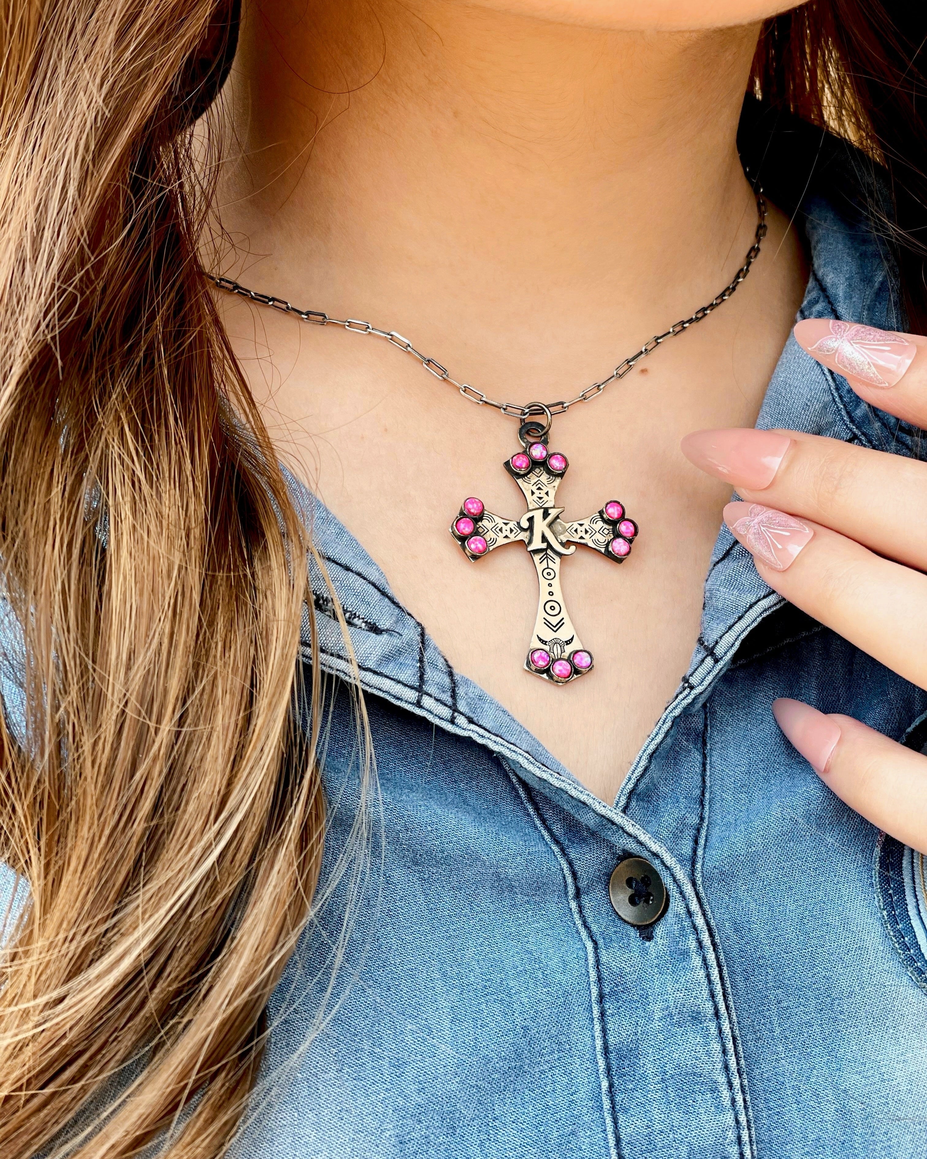 Initial Boho Cross Chain Necklace - PREORDER-Chain Necklaces-Krush Kandy, Women's Online Fashion Boutique Located in Phoenix, Arizona (Scottsdale Area)