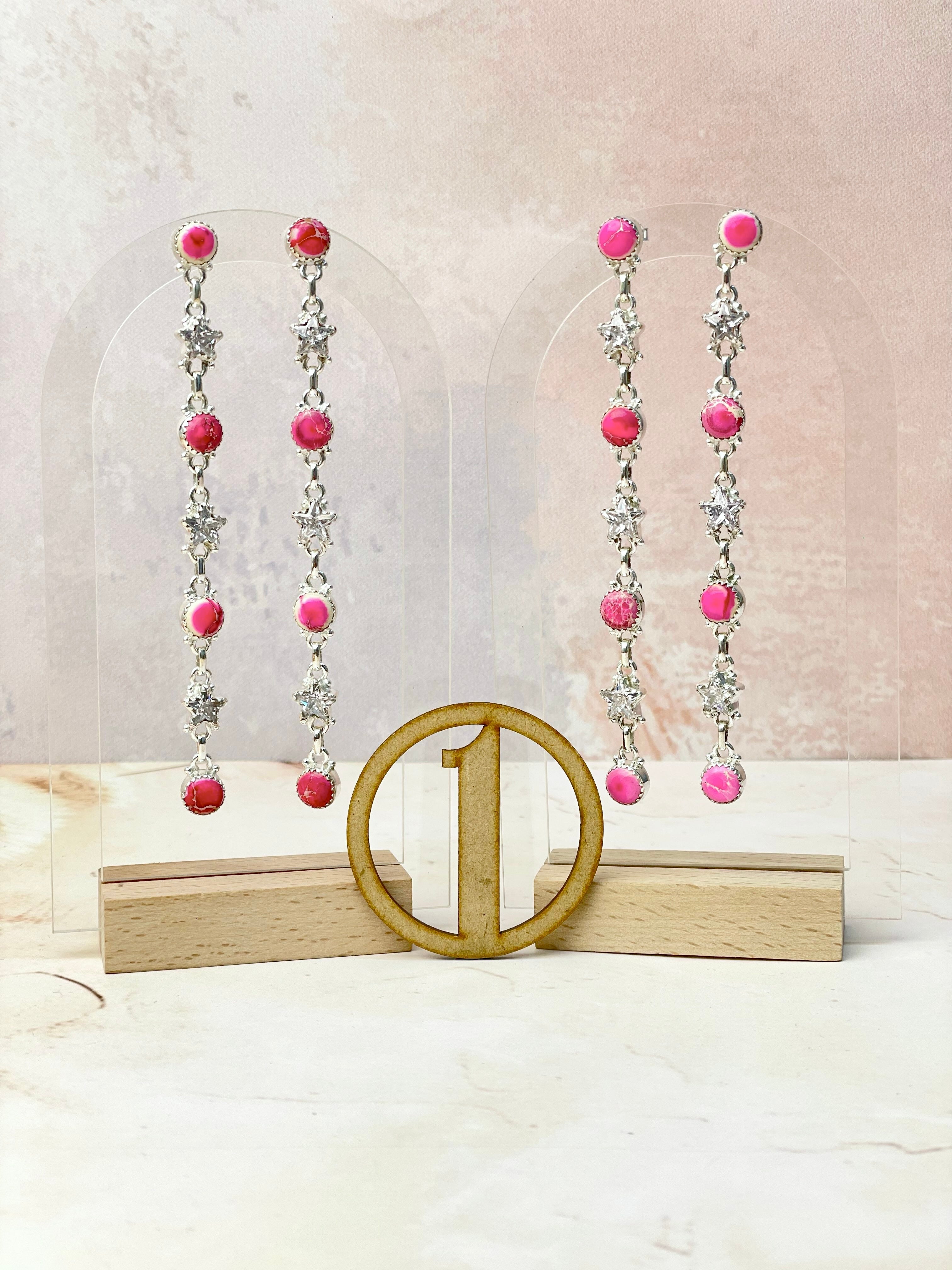 Desert Jasper and Star Cz Earrings-Earrings-Krush Kandy, Women's Online Fashion Boutique Located in Phoenix, Arizona (Scottsdale Area)