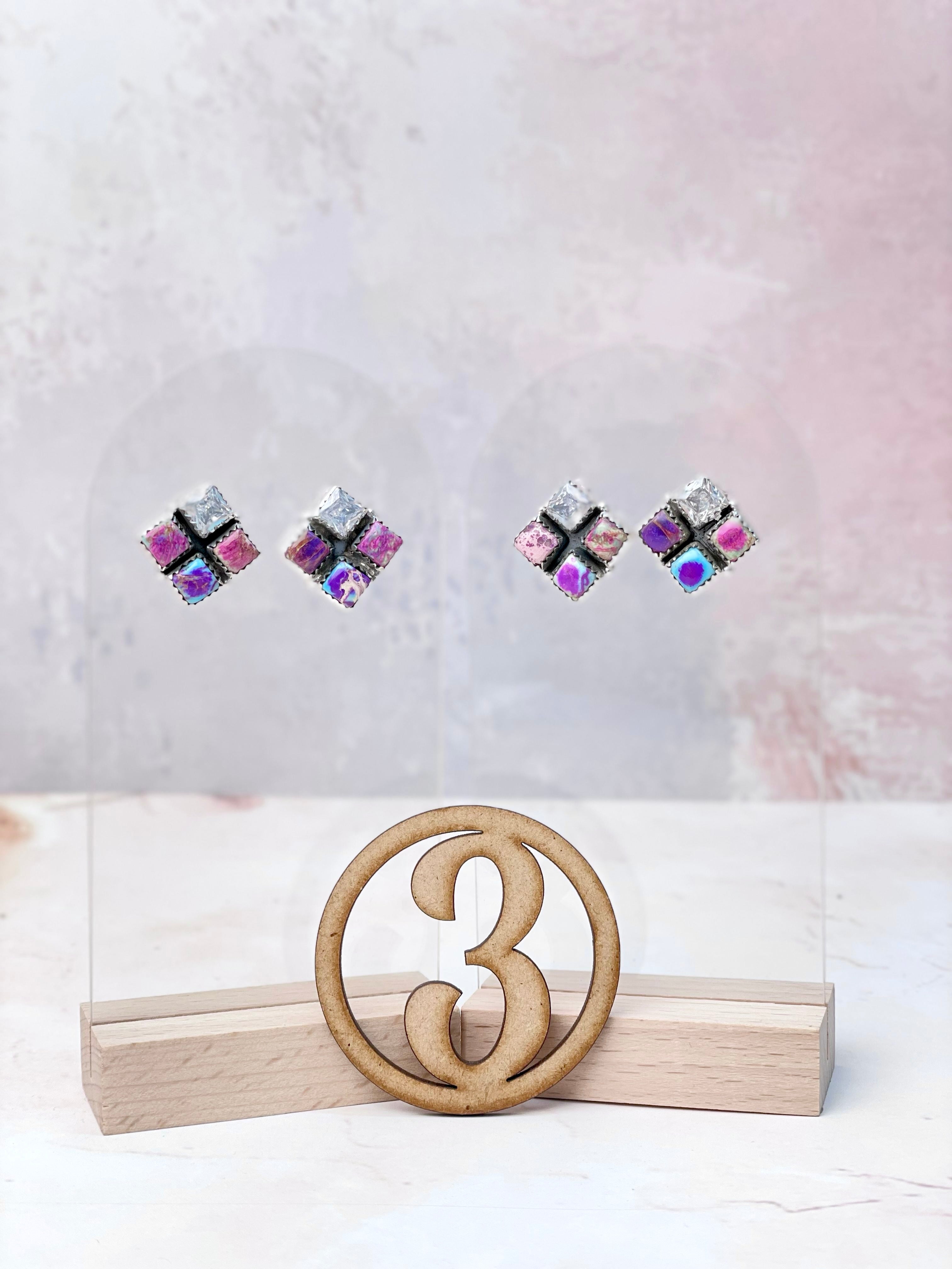 Desert Jasper CZ Square Earrings-Earrings-Krush Kandy, Women's Online Fashion Boutique Located in Phoenix, Arizona (Scottsdale Area)