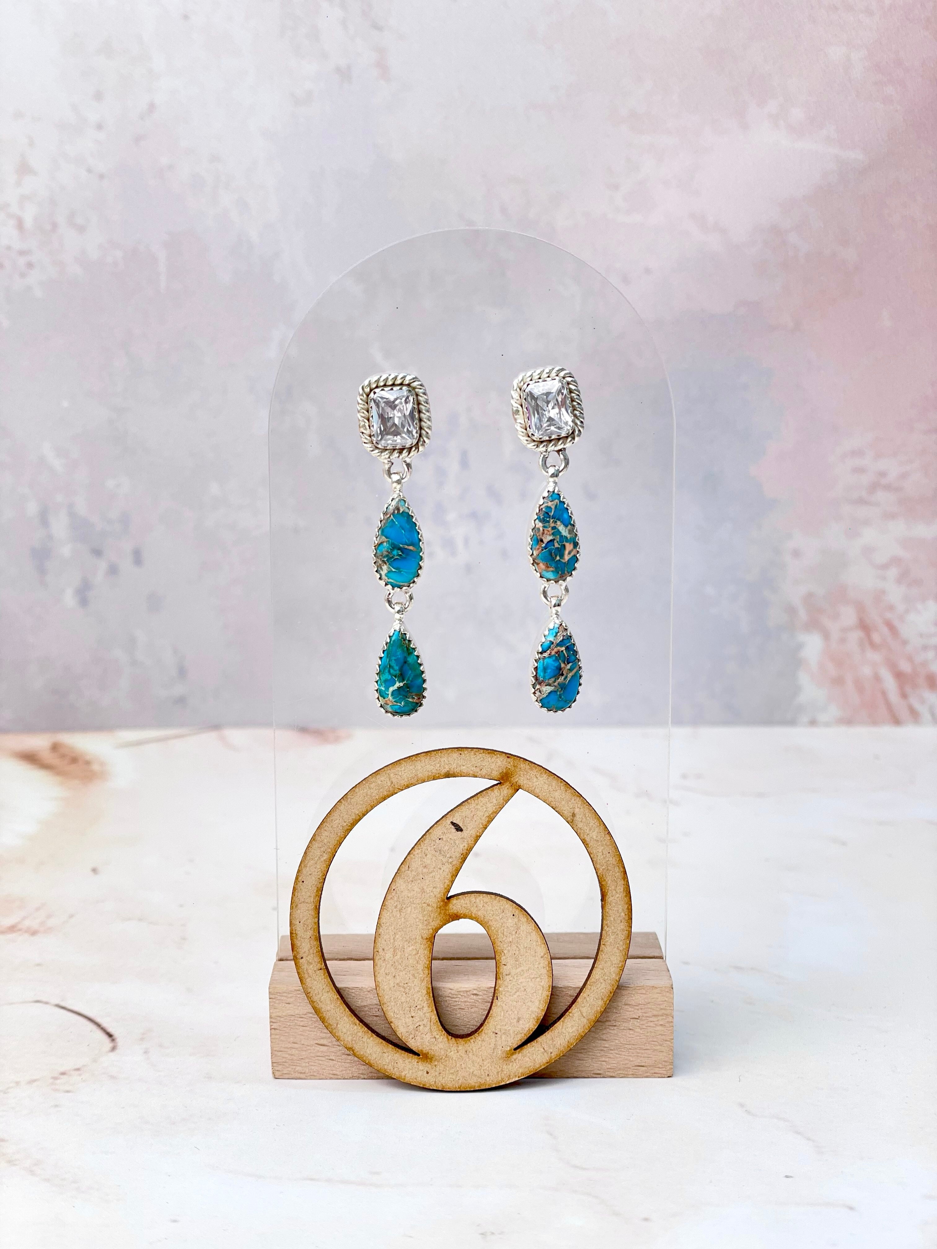 Princess Cut CZ and Jasper Earrings-Earrings-Krush Kandy, Women's Online Fashion Boutique Located in Phoenix, Arizona (Scottsdale Area)