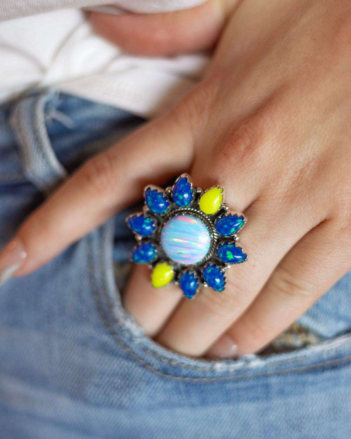 Electric Sunshine Opal & Blue Cluster Statement Ring S.NO 13.jpeg