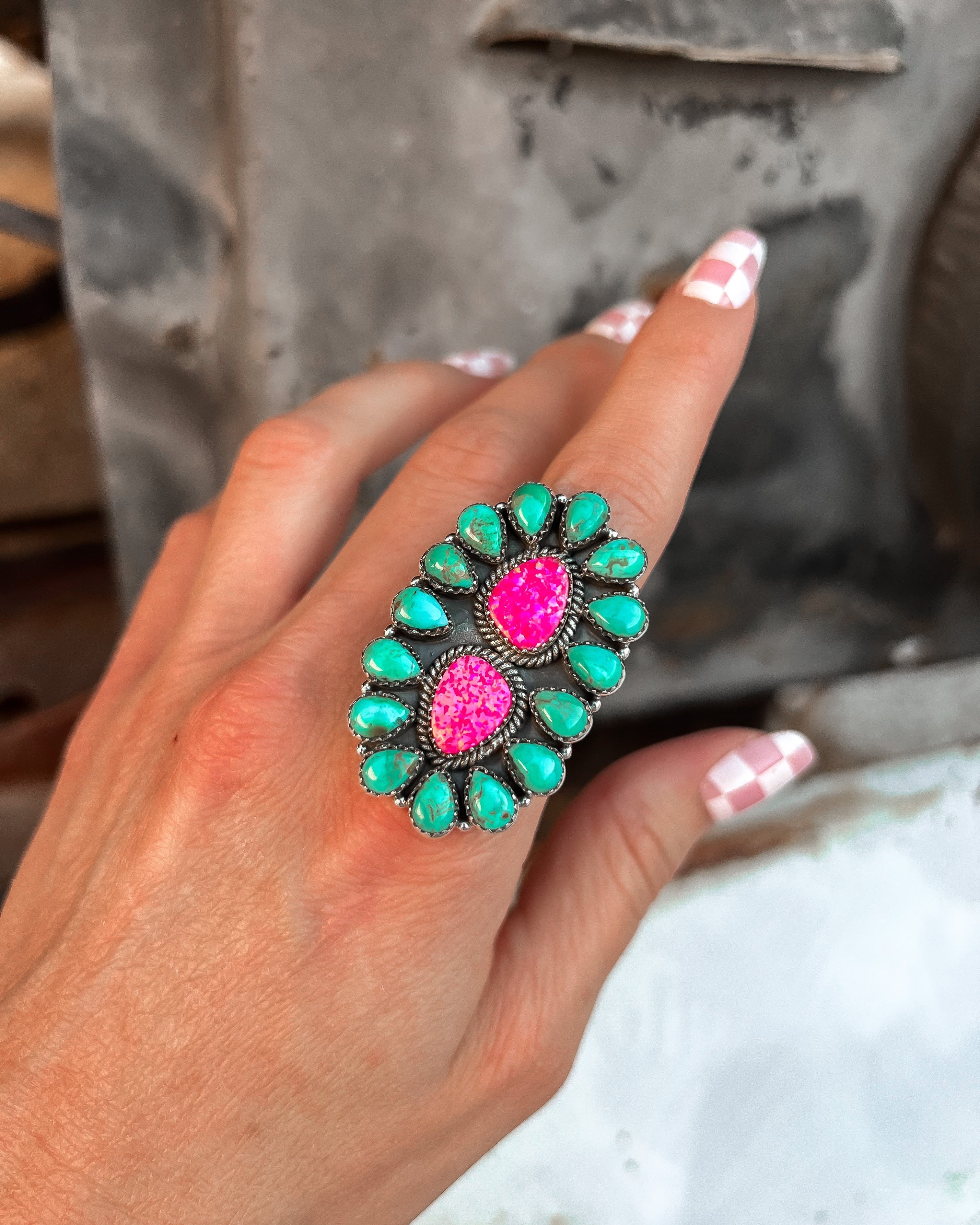 Barbie Neon Hot Pink Opal & Turquoise Cluster Ring-Krush Kandy, Women's Online Fashion Boutique Located in Phoenix, Arizona (Scottsdale Area)