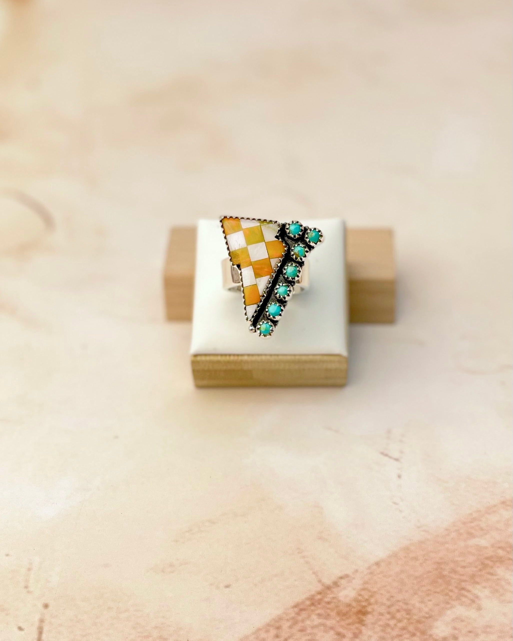 Orange Aurora Opal, Turquoise & MOP Kandy Bolt Ring-Rings-Krush Kandy, Women's Online Fashion Boutique Located in Phoenix, Arizona (Scottsdale Area)