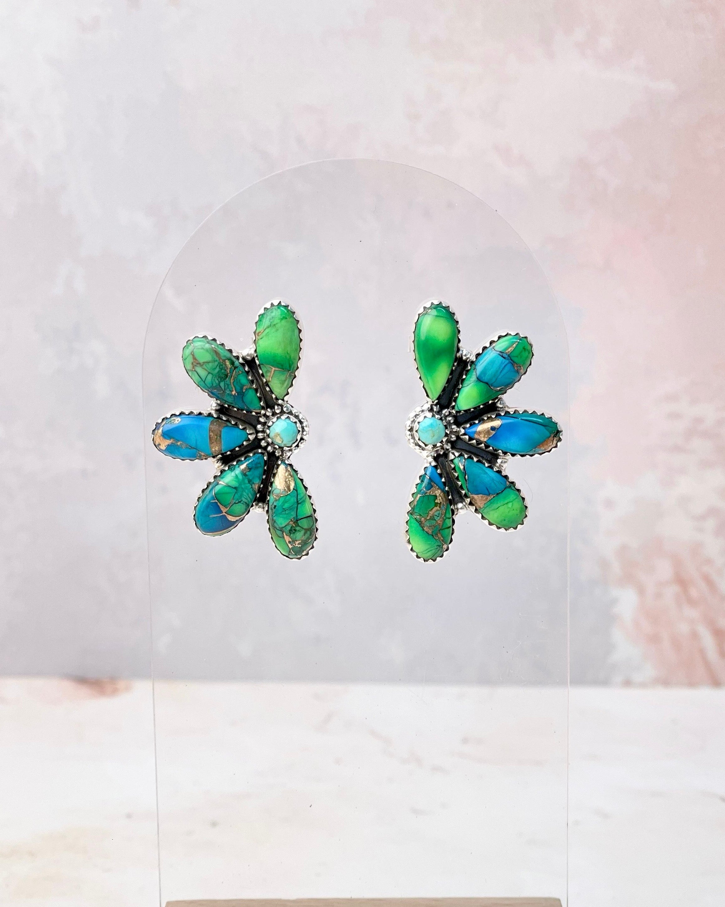 Peacock Dahlia Half Blooming Studs-Earrings-Krush Kandy, Women's Online Fashion Boutique Located in Phoenix, Arizona (Scottsdale Area)
