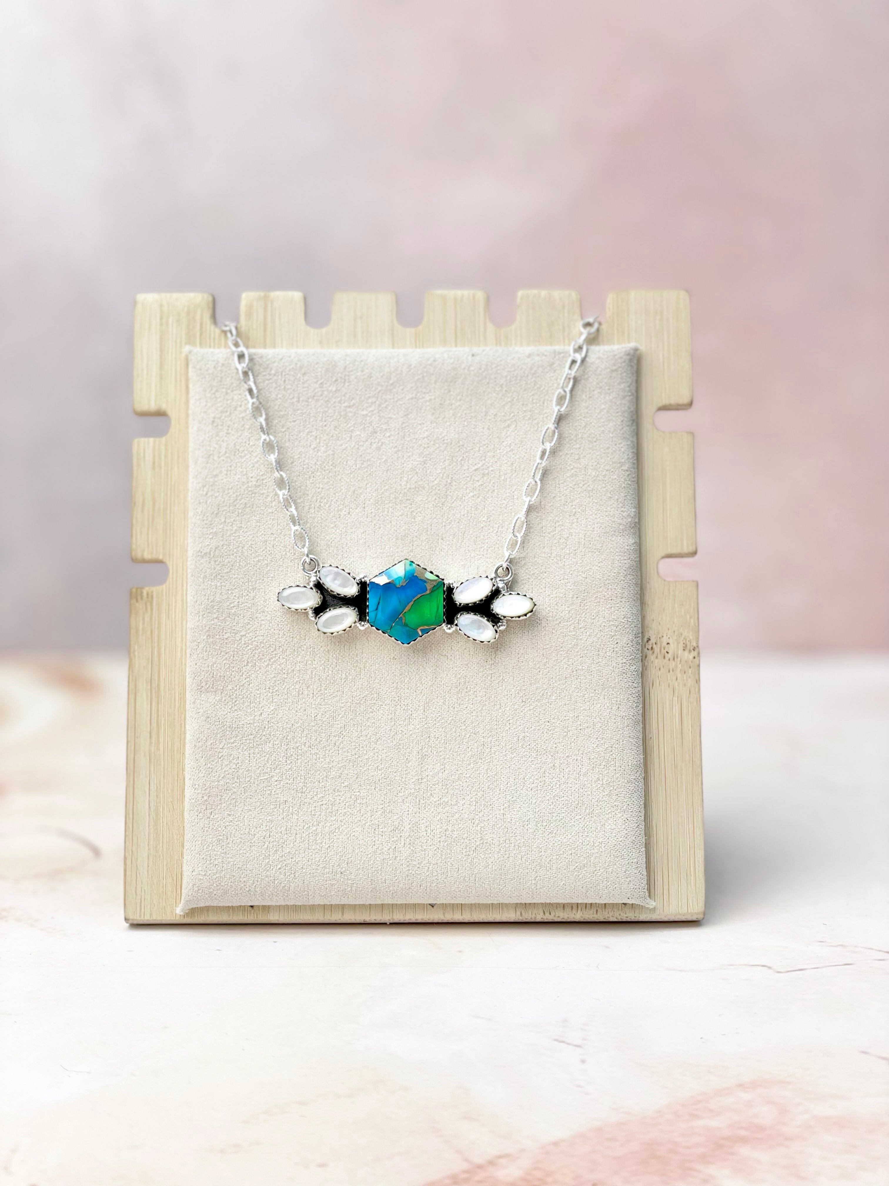 Multi Gem and MOP Hexagon Bar Necklace-Necklaces-Krush Kandy, Women's Online Fashion Boutique Located in Phoenix, Arizona (Scottsdale Area)