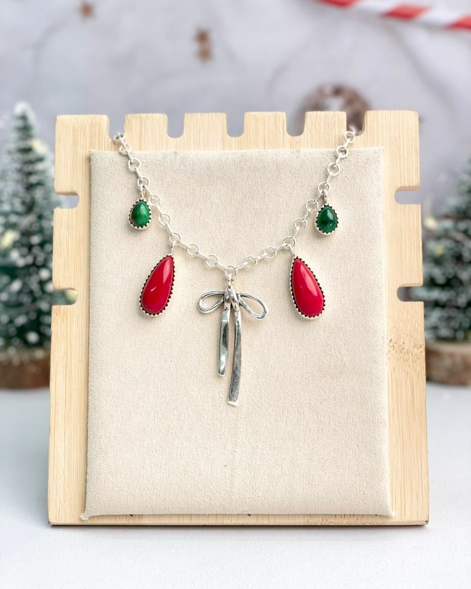 Christmas in Kandyland Bow Drop Necklace-Necklaces-Krush Kandy, Women's Online Fashion Boutique Located in Phoenix, Arizona (Scottsdale Area)