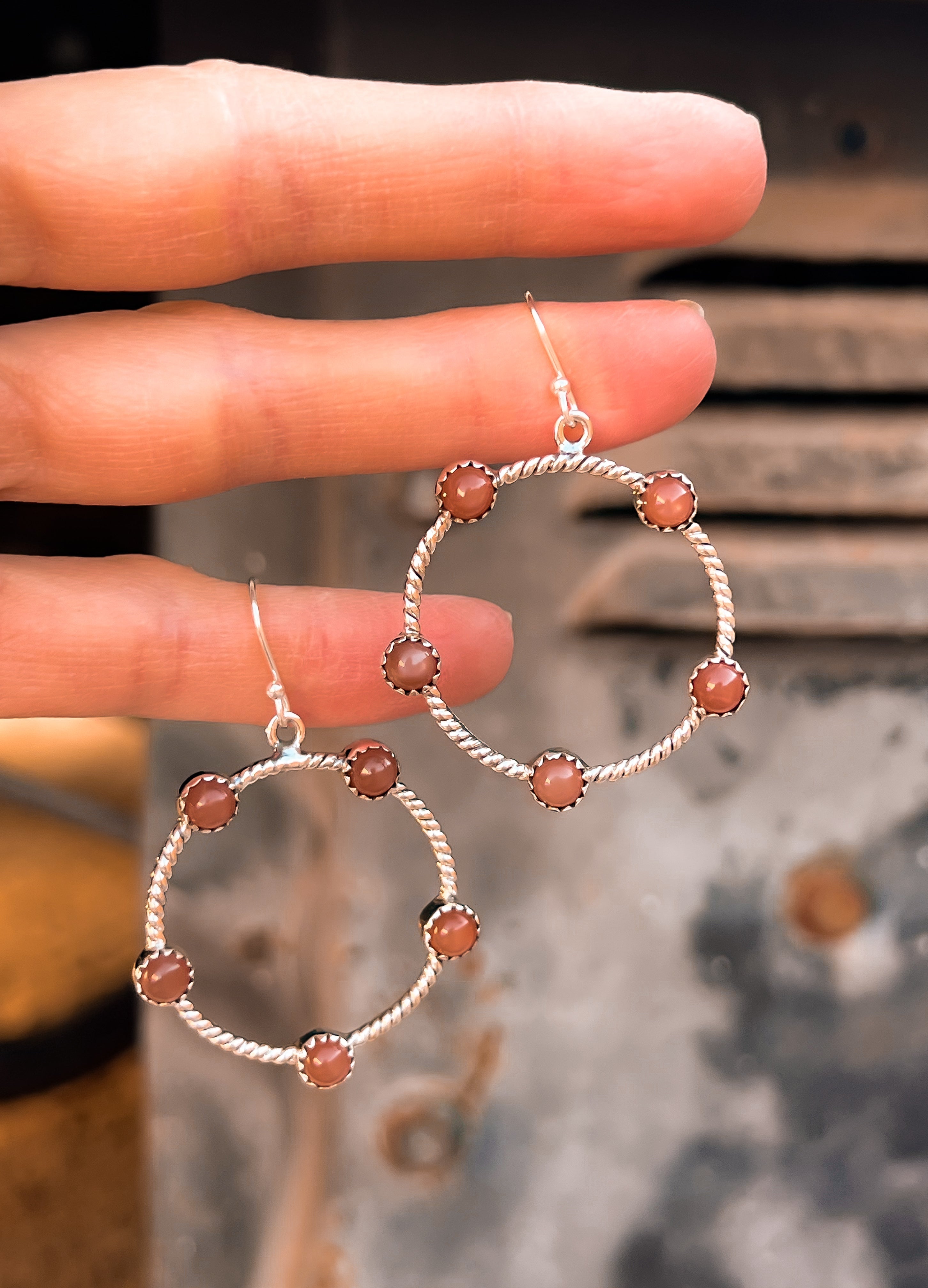 Twisted Rope Stone Hoop Earrings-Hoop Earrings-Krush Kandy, Women's Online Fashion Boutique Located in Phoenix, Arizona (Scottsdale Area)