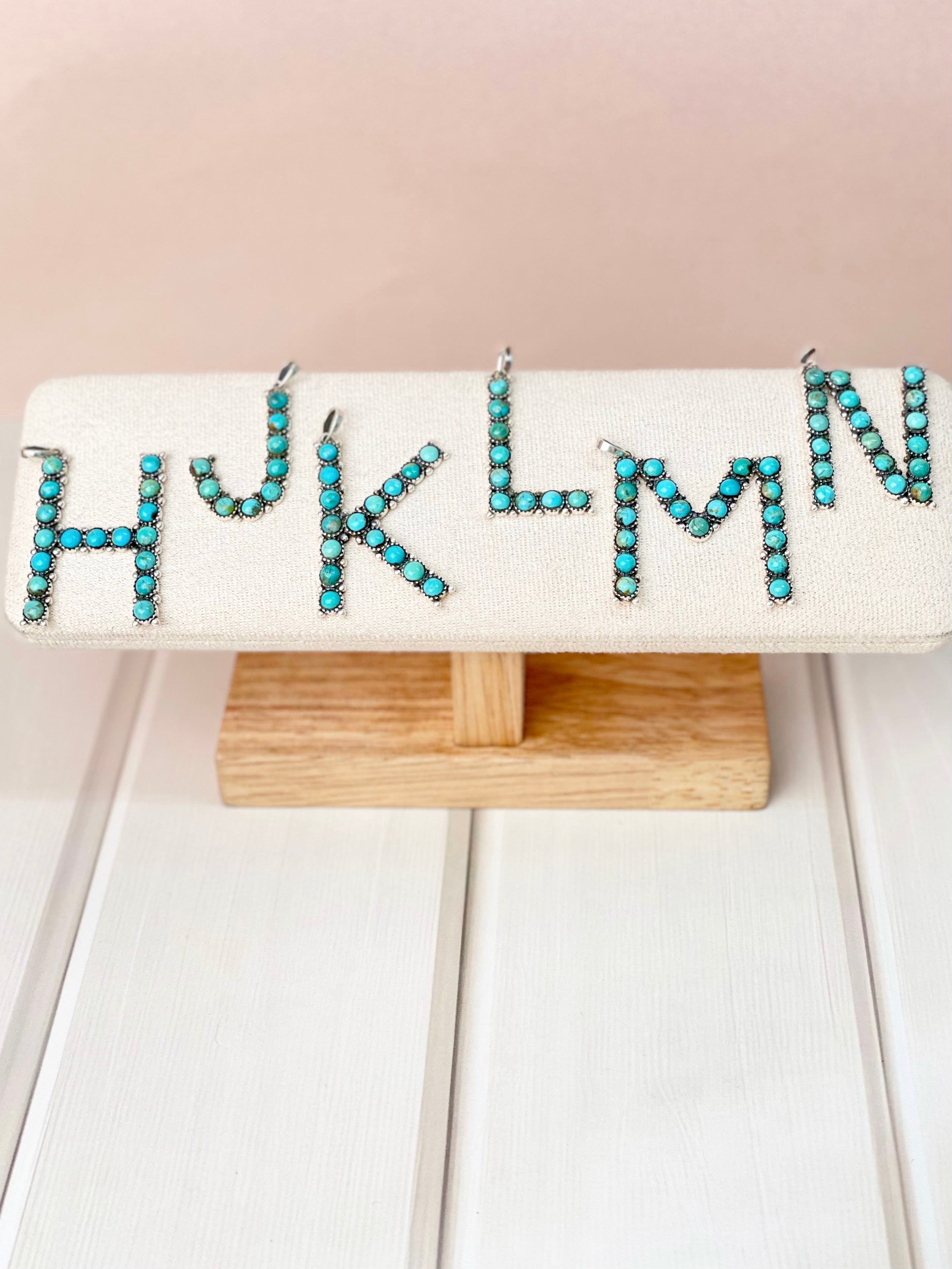 Turquoise Sterling Silver Personalized Initial Pendant-Pendant Necklaces-Krush Kandy, Women's Online Fashion Boutique Located in Phoenix, Arizona (Scottsdale Area)