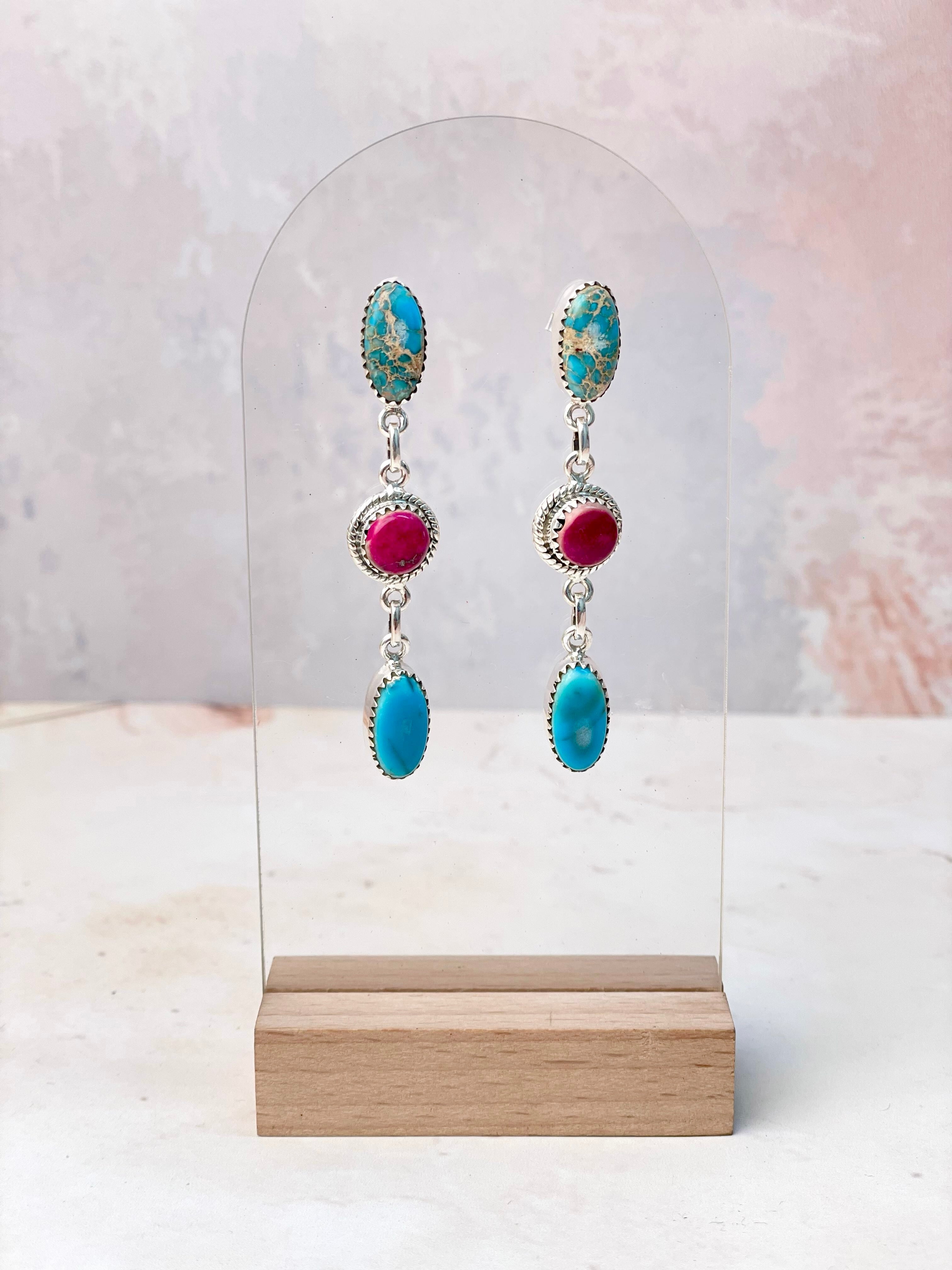 Desert Jasper 3 Stone Earrings-Earrings-Krush Kandy, Women's Online Fashion Boutique Located in Phoenix, Arizona (Scottsdale Area)