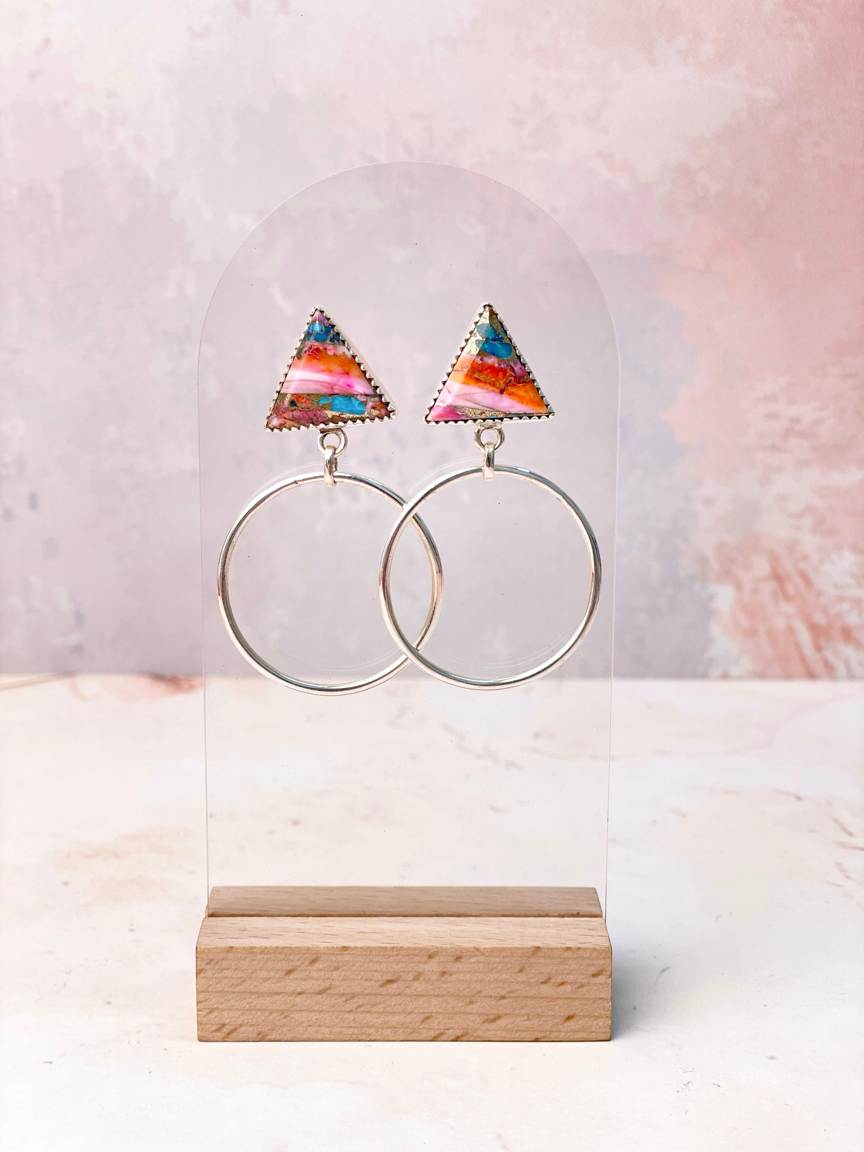Tiffany's Triangle Single Stone Hoops-Earrings-Krush Kandy, Women's Online Fashion Boutique Located in Phoenix, Arizona (Scottsdale Area)