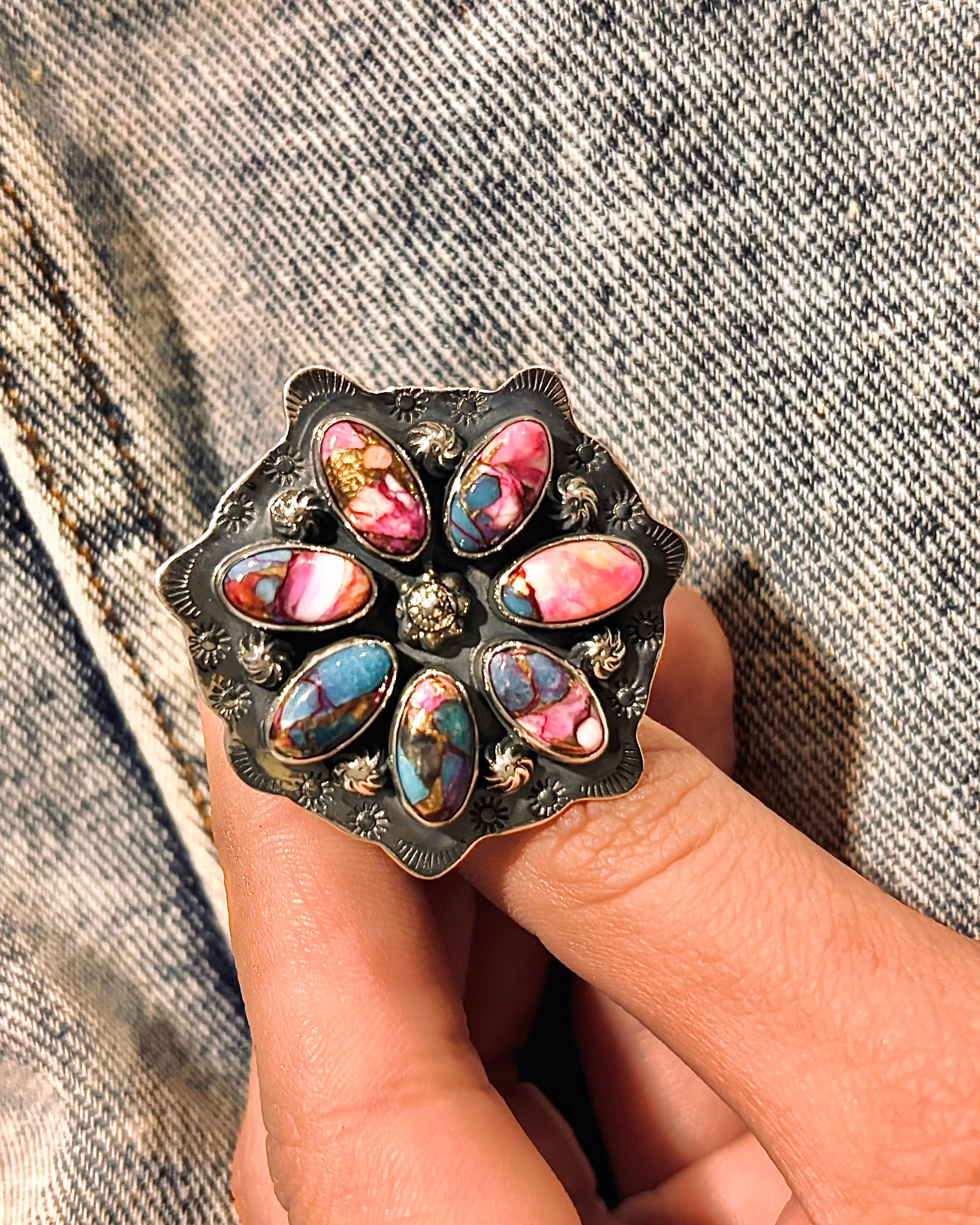 Cute Stamped Stone Flower Ring | Krush Exclusive-Cluster Rings-Krush Kandy, Women's Online Fashion Boutique Located in Phoenix, Arizona (Scottsdale Area)