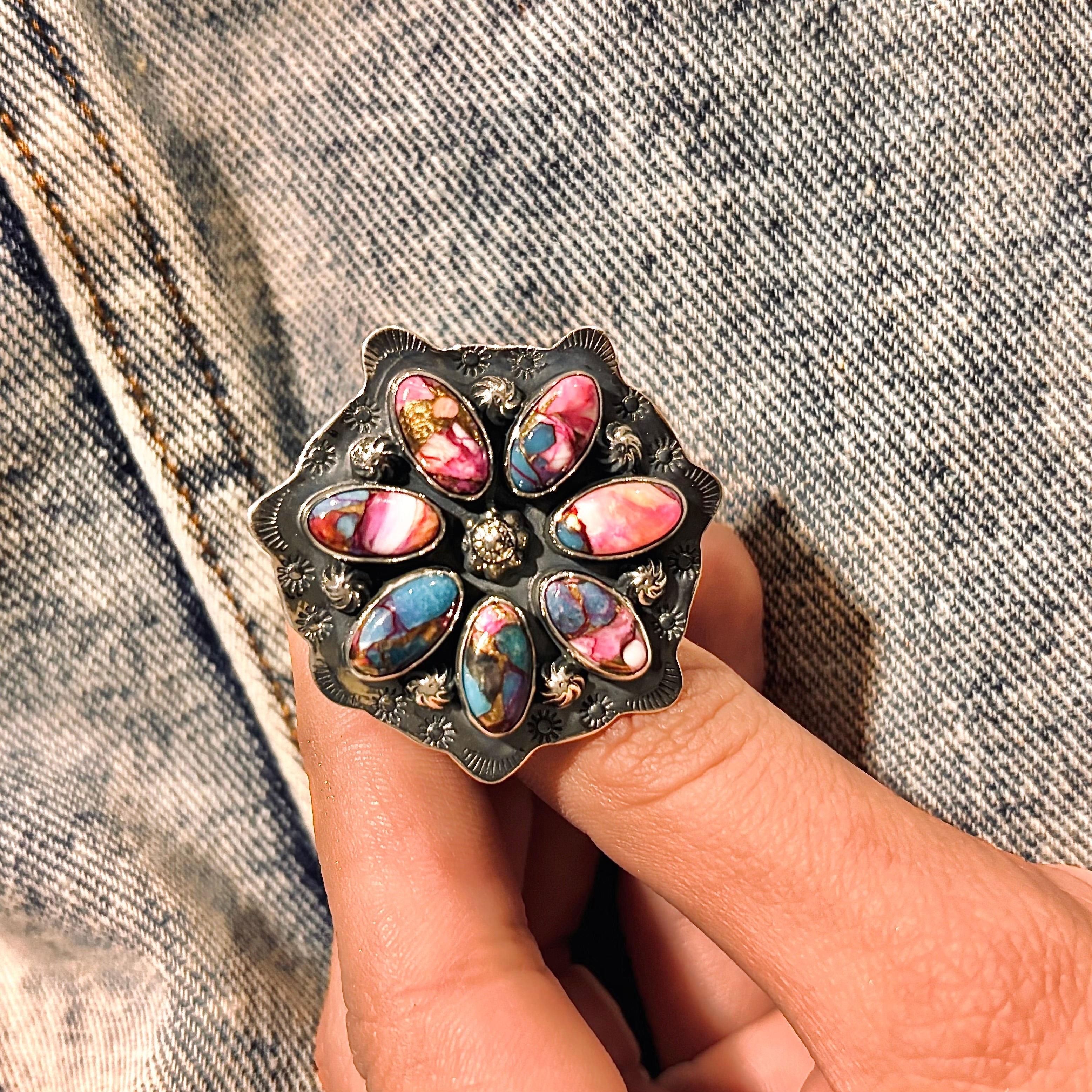 Cute Stamped Stone Flower Ring | Krush Exclusive-Cluster Rings-Krush Kandy, Women's Online Fashion Boutique Located in Phoenix, Arizona (Scottsdale Area)