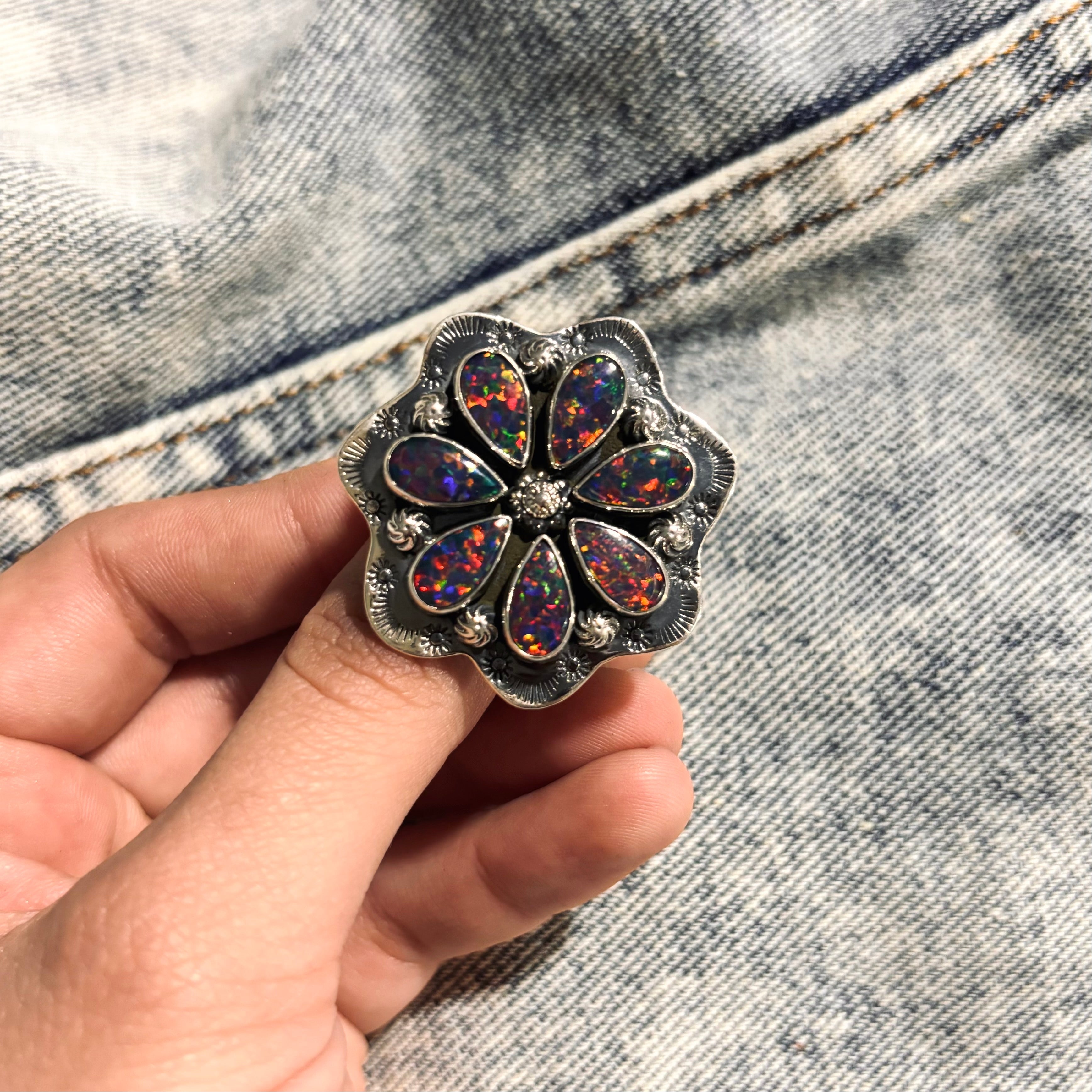 Cute Stamped Stone Flower Ring | Krush Exclusive-Cluster Rings-Krush Kandy, Women's Online Fashion Boutique Located in Phoenix, Arizona (Scottsdale Area)