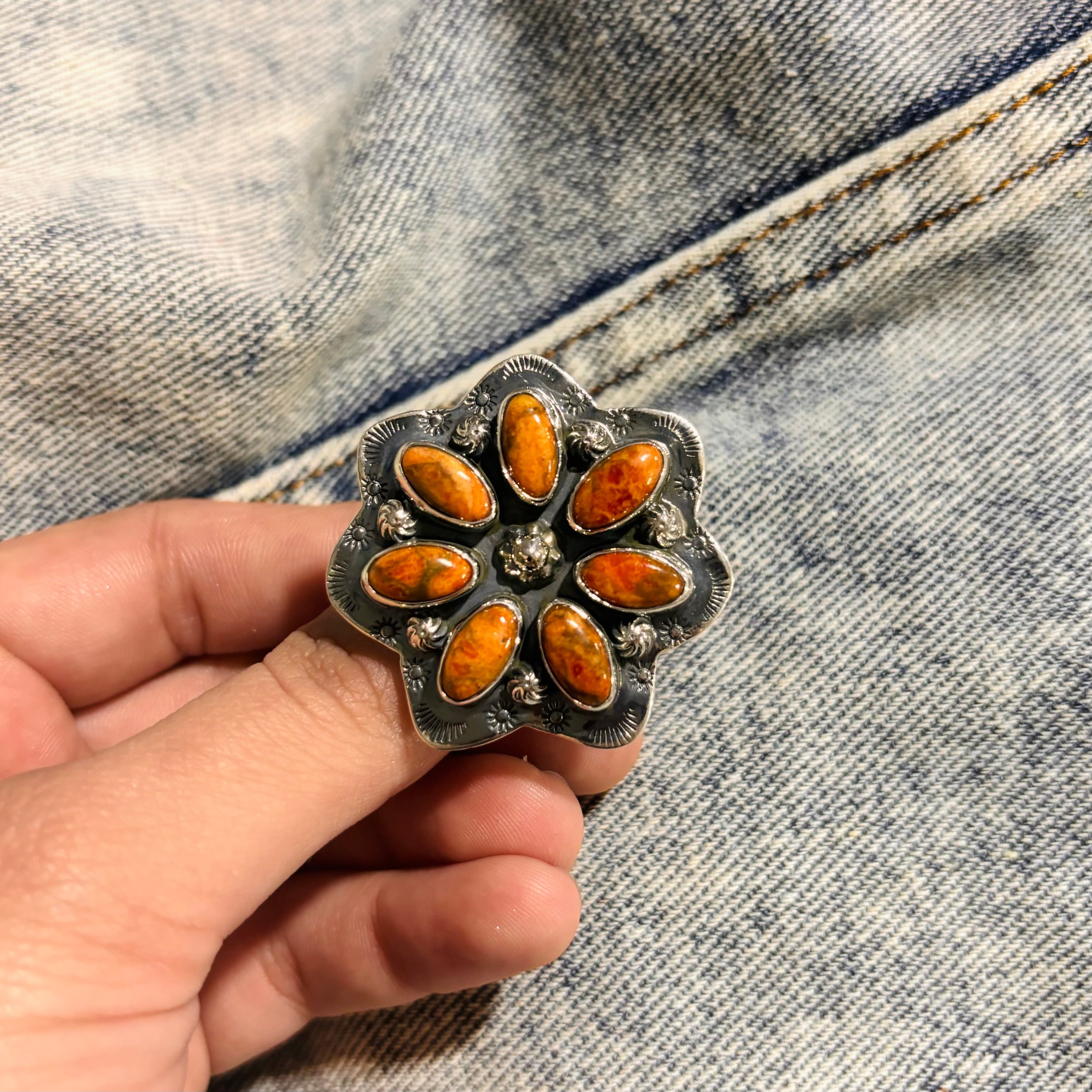 Cute Stamped Stone Flower Ring | Krush Exclusive-Cluster Rings-Krush Kandy, Women's Online Fashion Boutique Located in Phoenix, Arizona (Scottsdale Area)