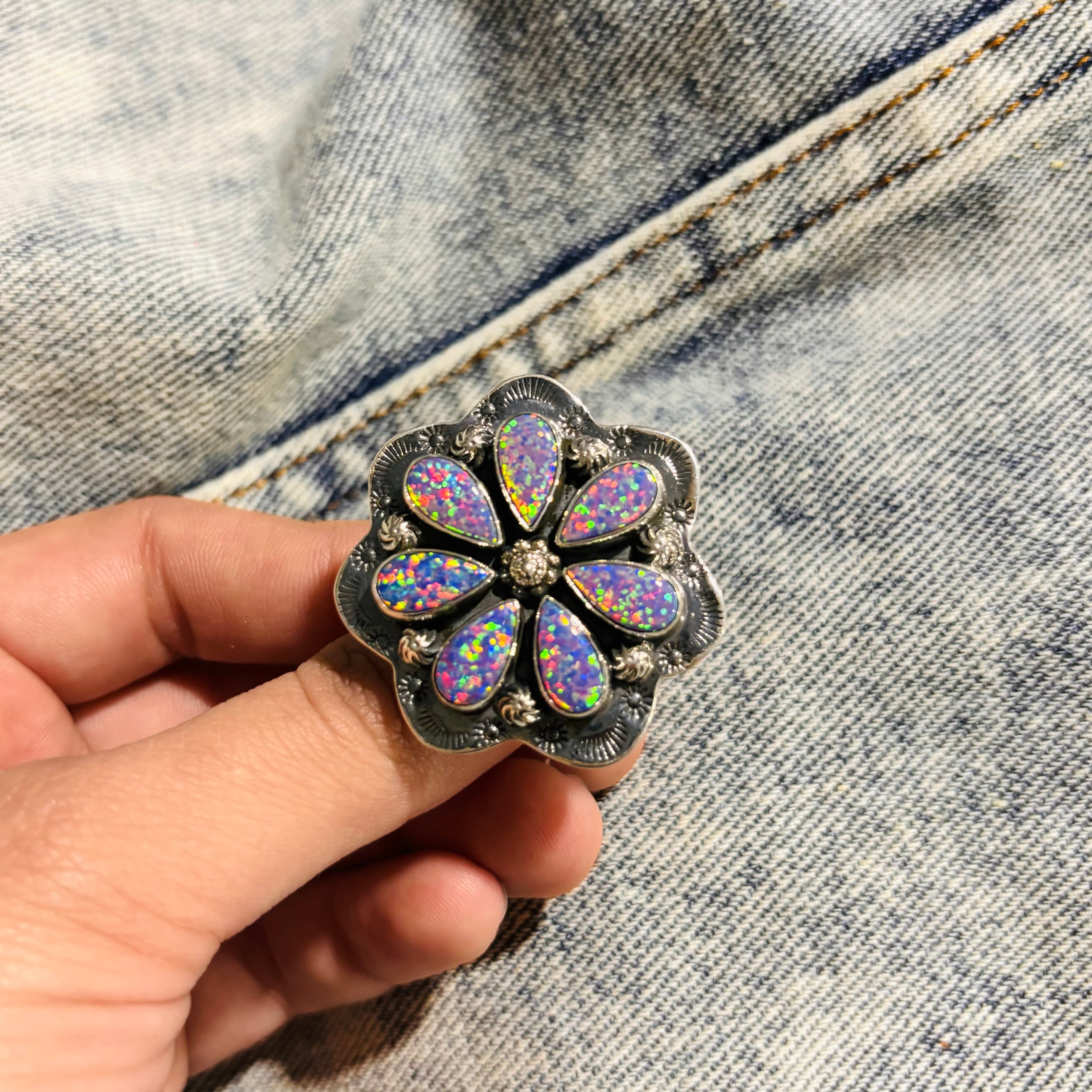 Cute Stamped Stone Flower Ring | Krush Exclusive-Cluster Rings-Krush Kandy, Women's Online Fashion Boutique Located in Phoenix, Arizona (Scottsdale Area)