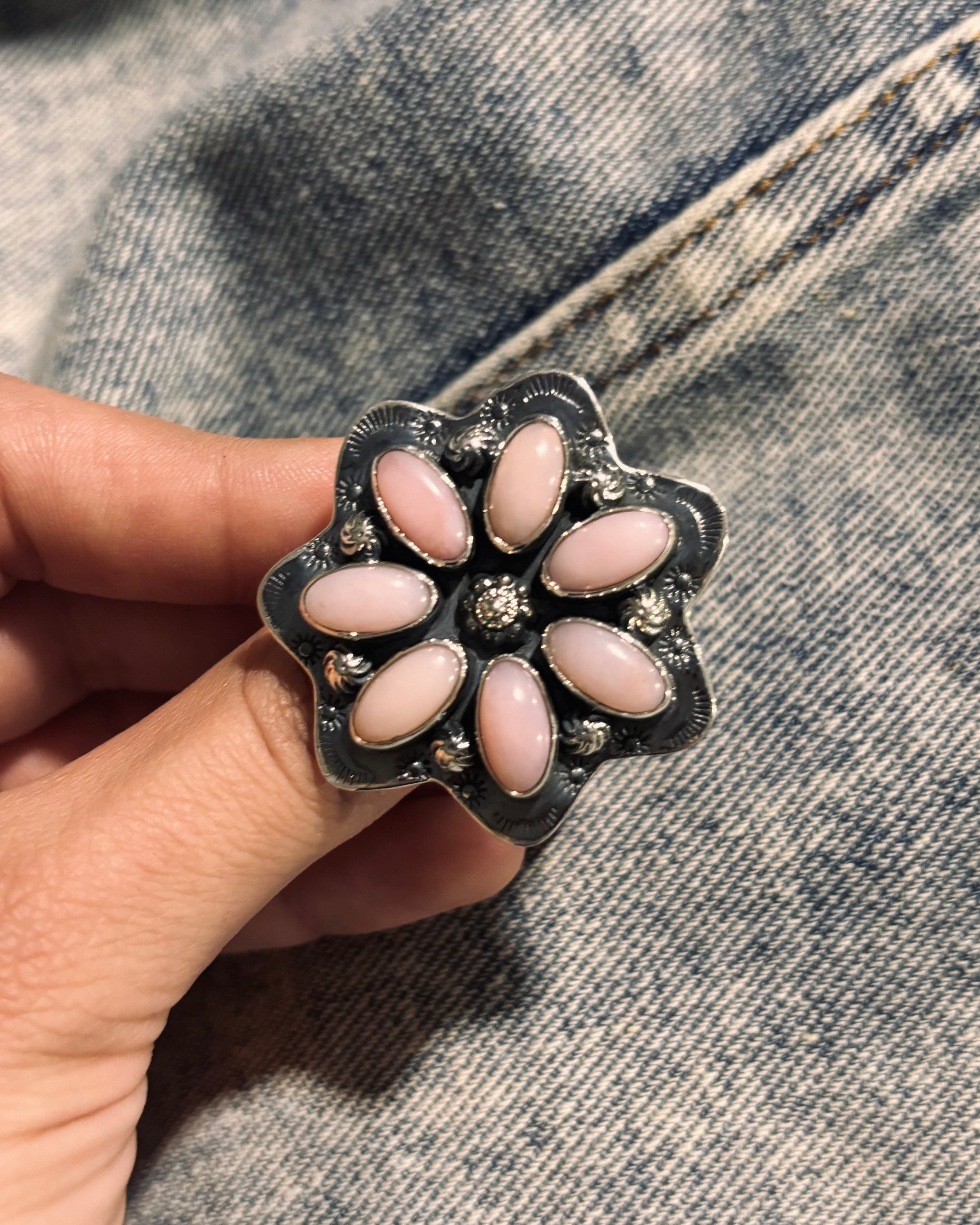 Cute Stamped Stone Flower Ring | Krush Exclusive-Cluster Rings-Krush Kandy, Women's Online Fashion Boutique Located in Phoenix, Arizona (Scottsdale Area)